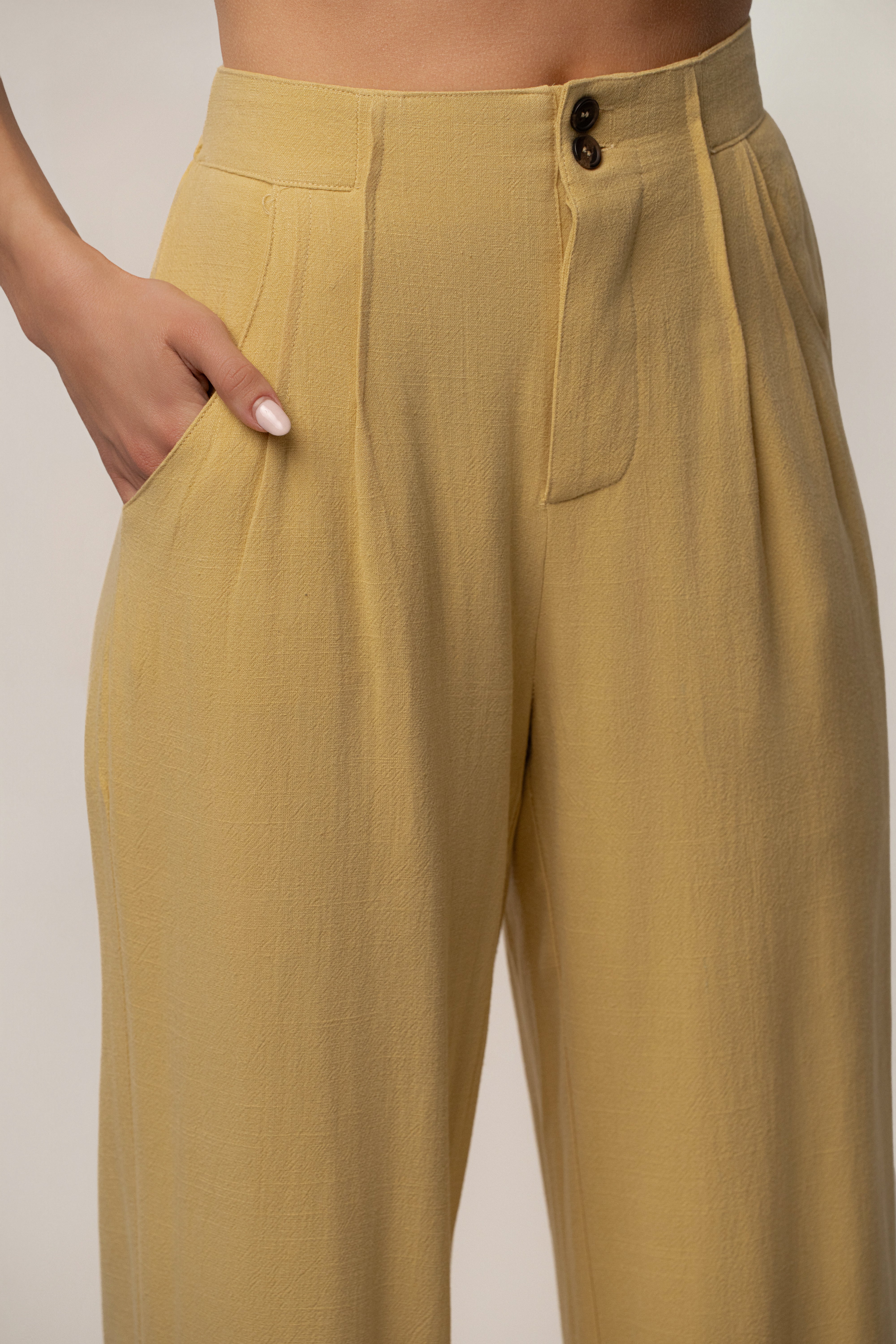 Yellow Thea Linen Pants - JLUXLABEL