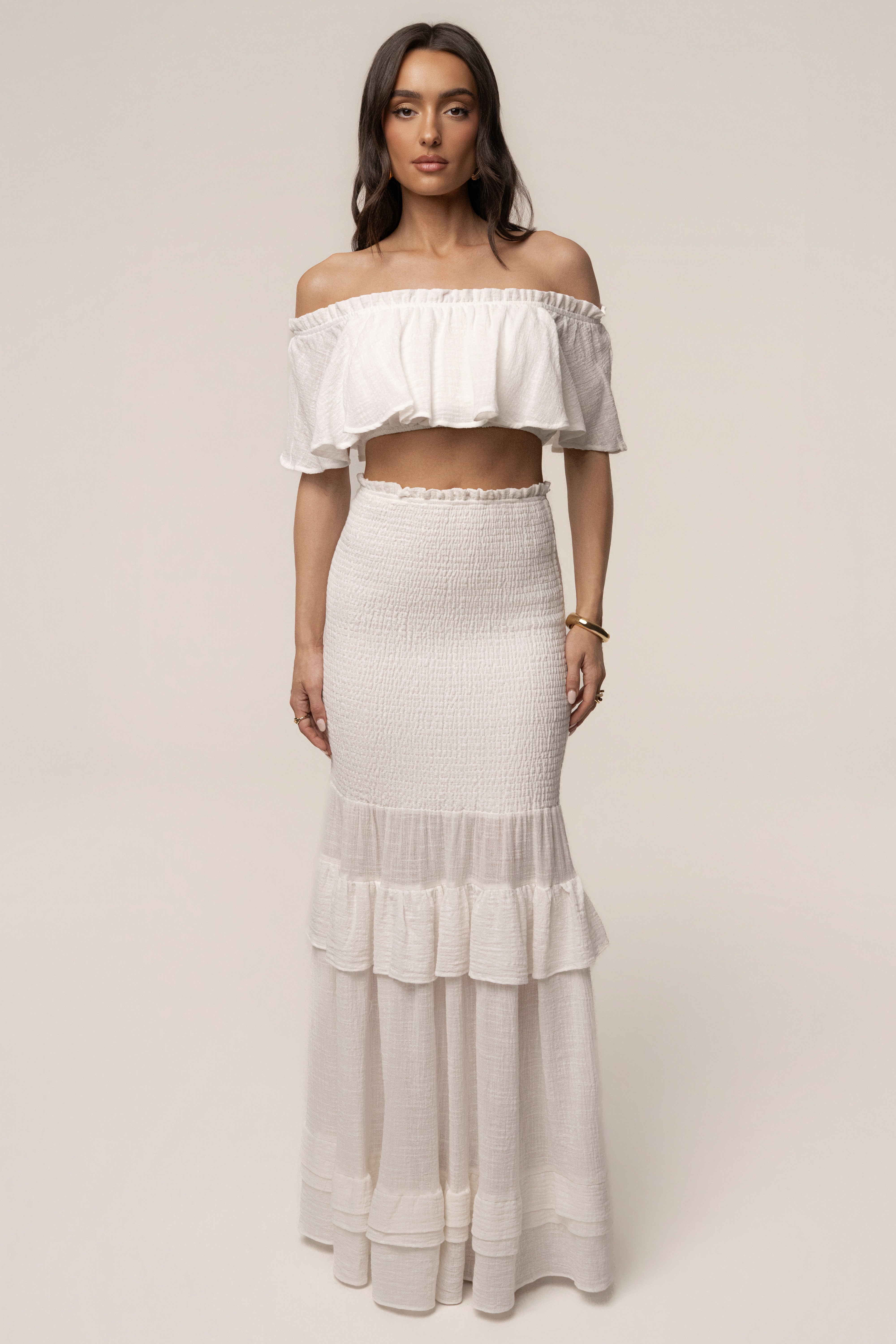 White Sienna Ruffled Skirt Set - JLUXLABEL