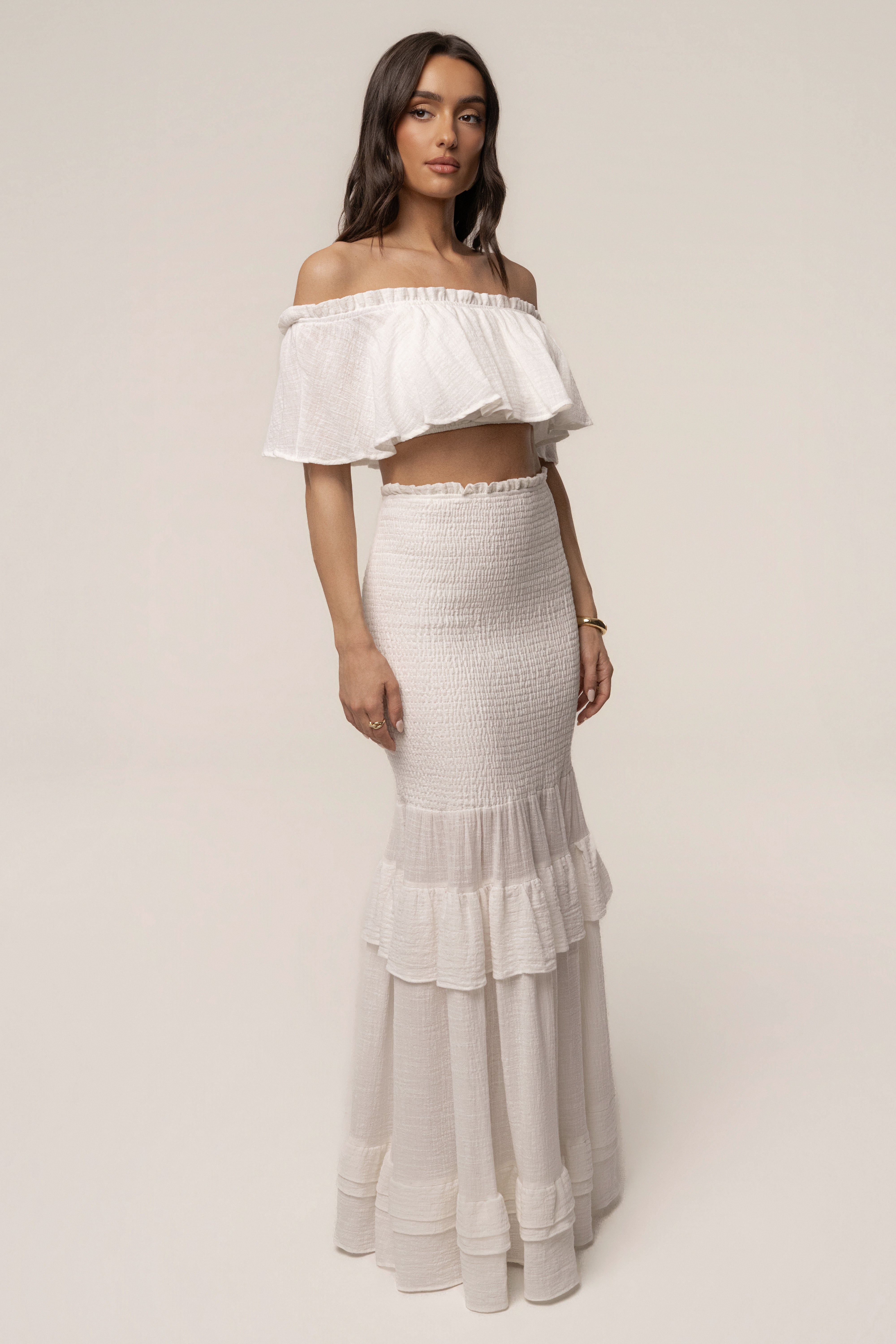 White Sienna Ruffled Skirt Set - JLUXLABEL