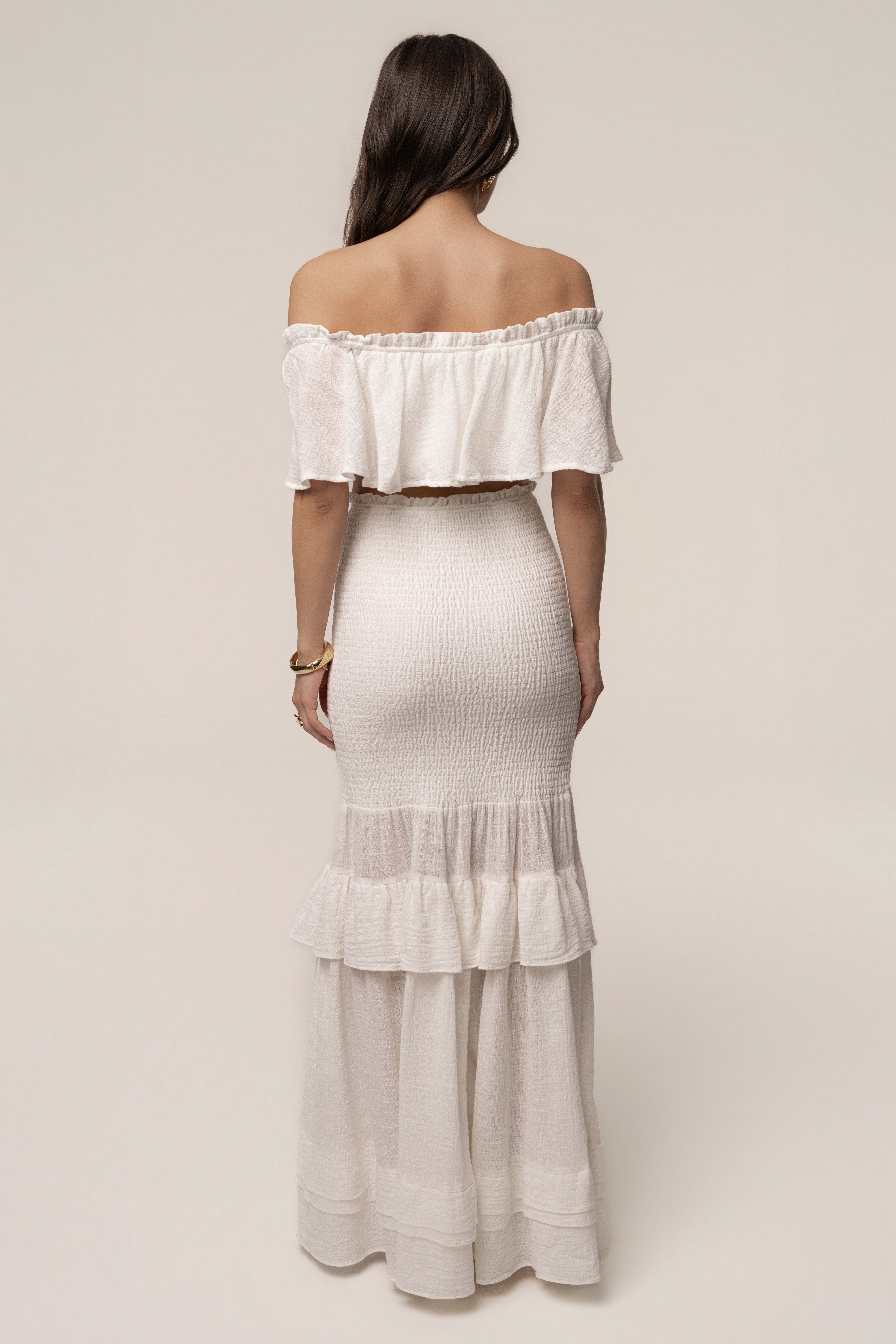 White Sienna Ruffled Skirt Set