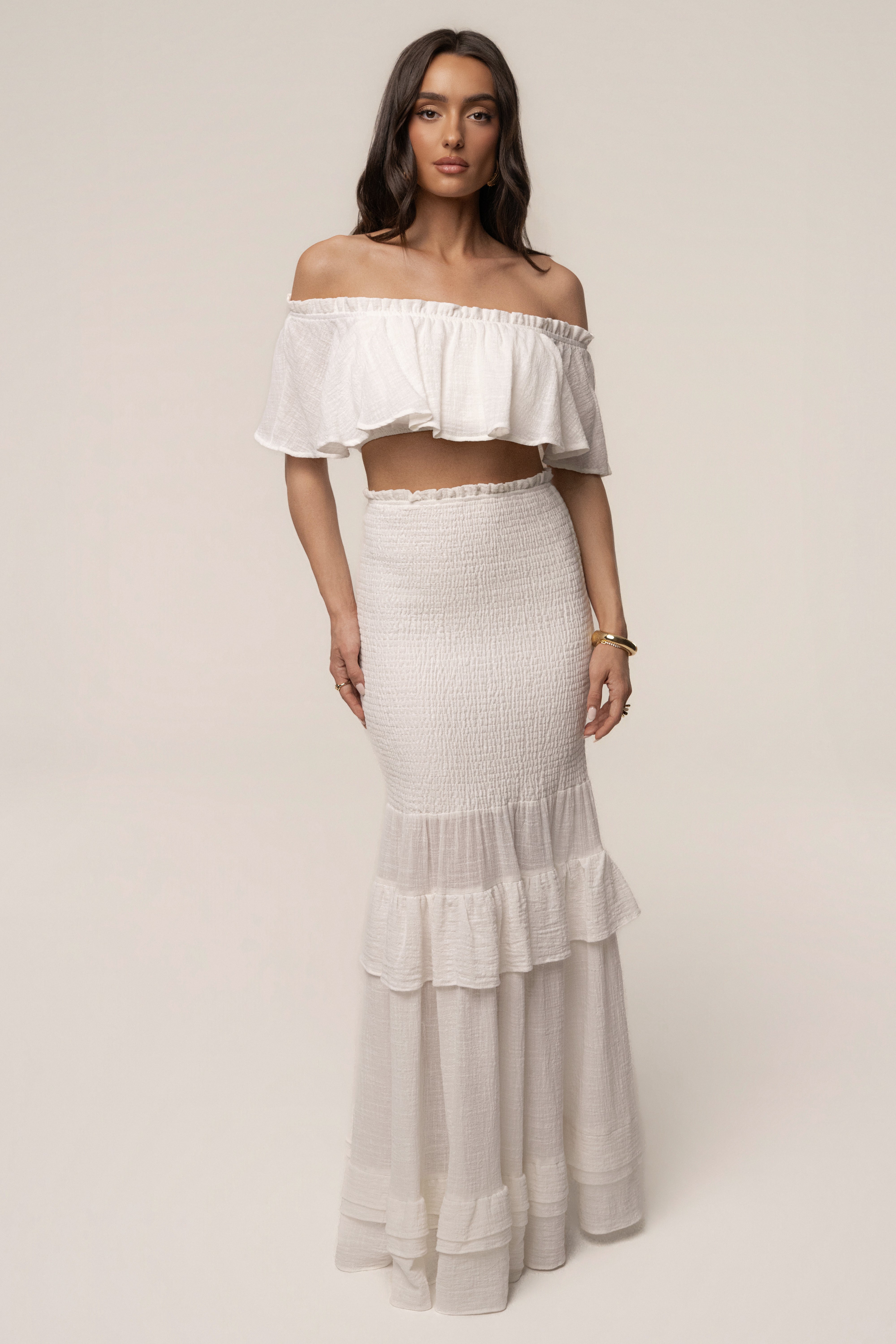 White Sienna Ruffled Skirt Set - JLUXLABEL