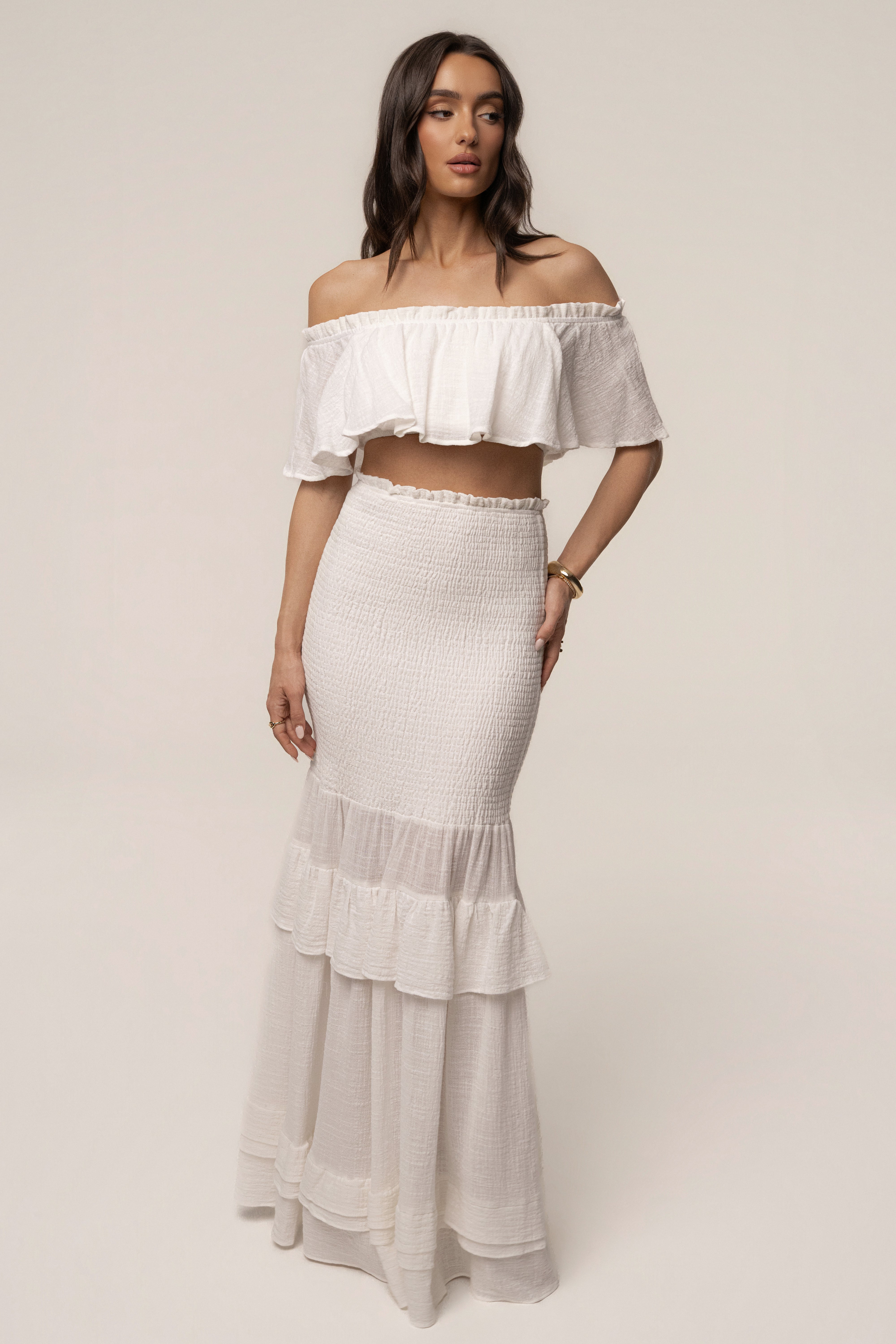 White Sienna Ruffled Skirt Set - JLUXLABEL