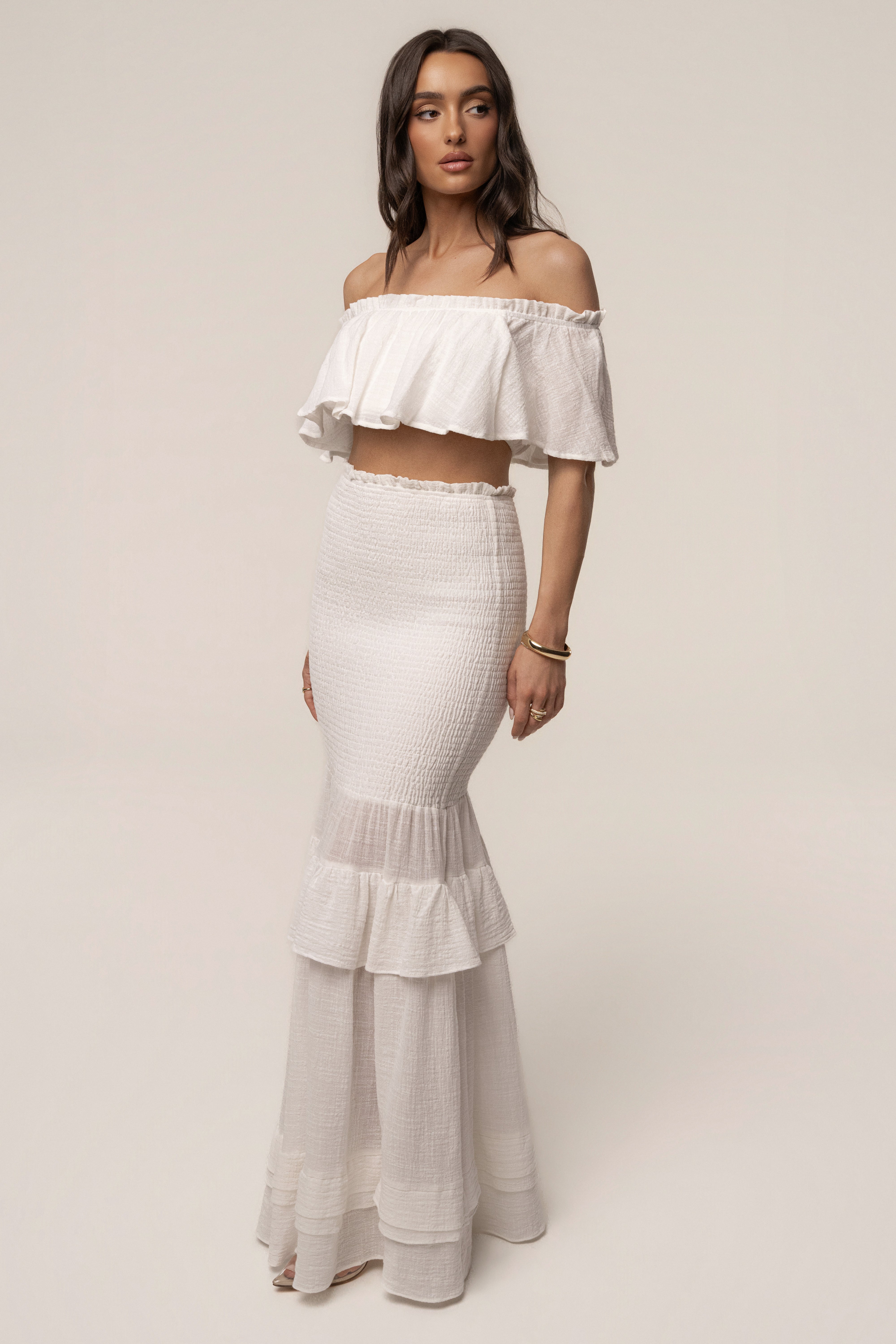 White Sienna Ruffled Skirt Set - JLUXLABEL