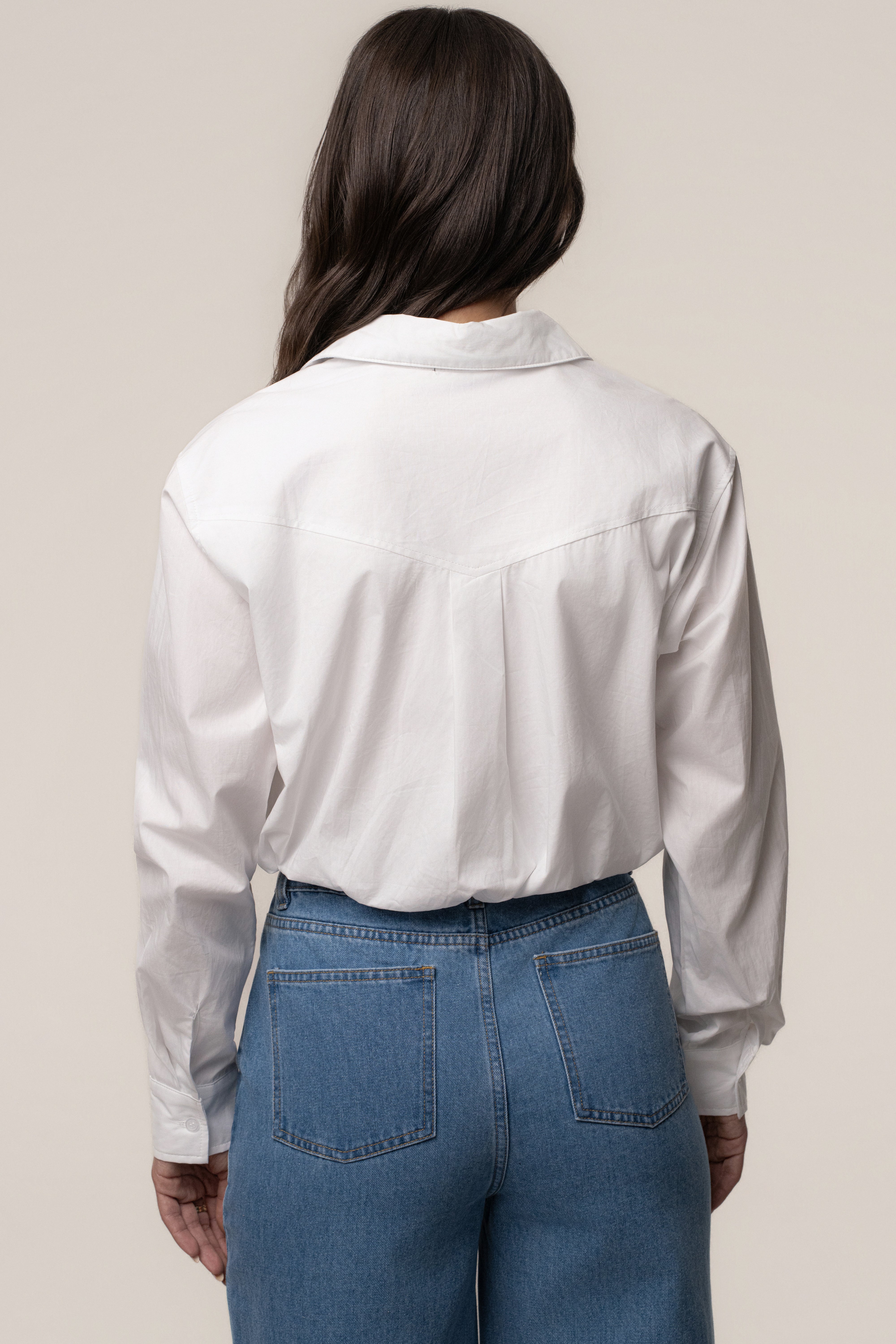 White Minimalist Button Down Crop - JLUXLABEL