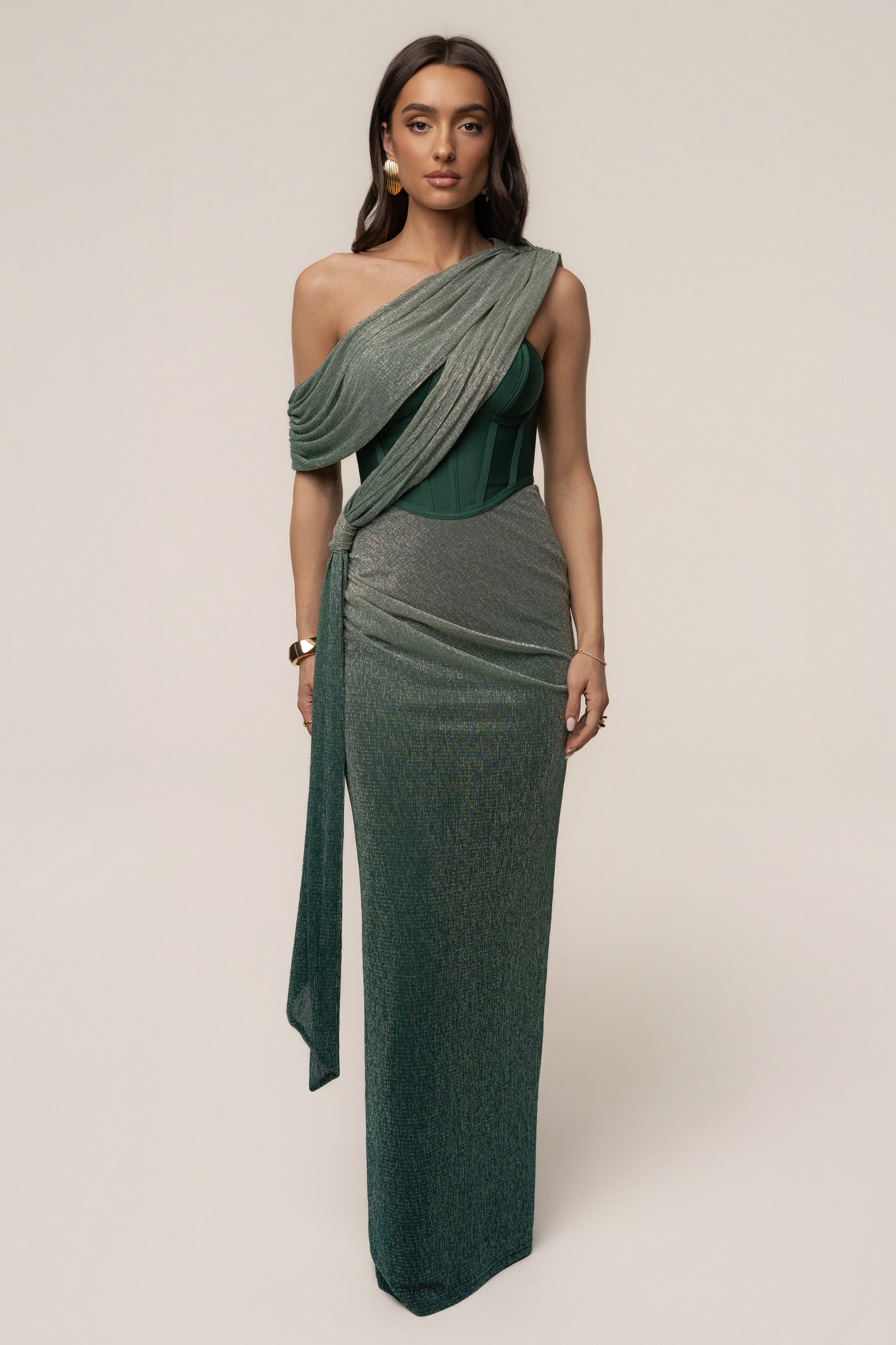 Green Celestina Draped Maxi Dress - JLUXLABEL