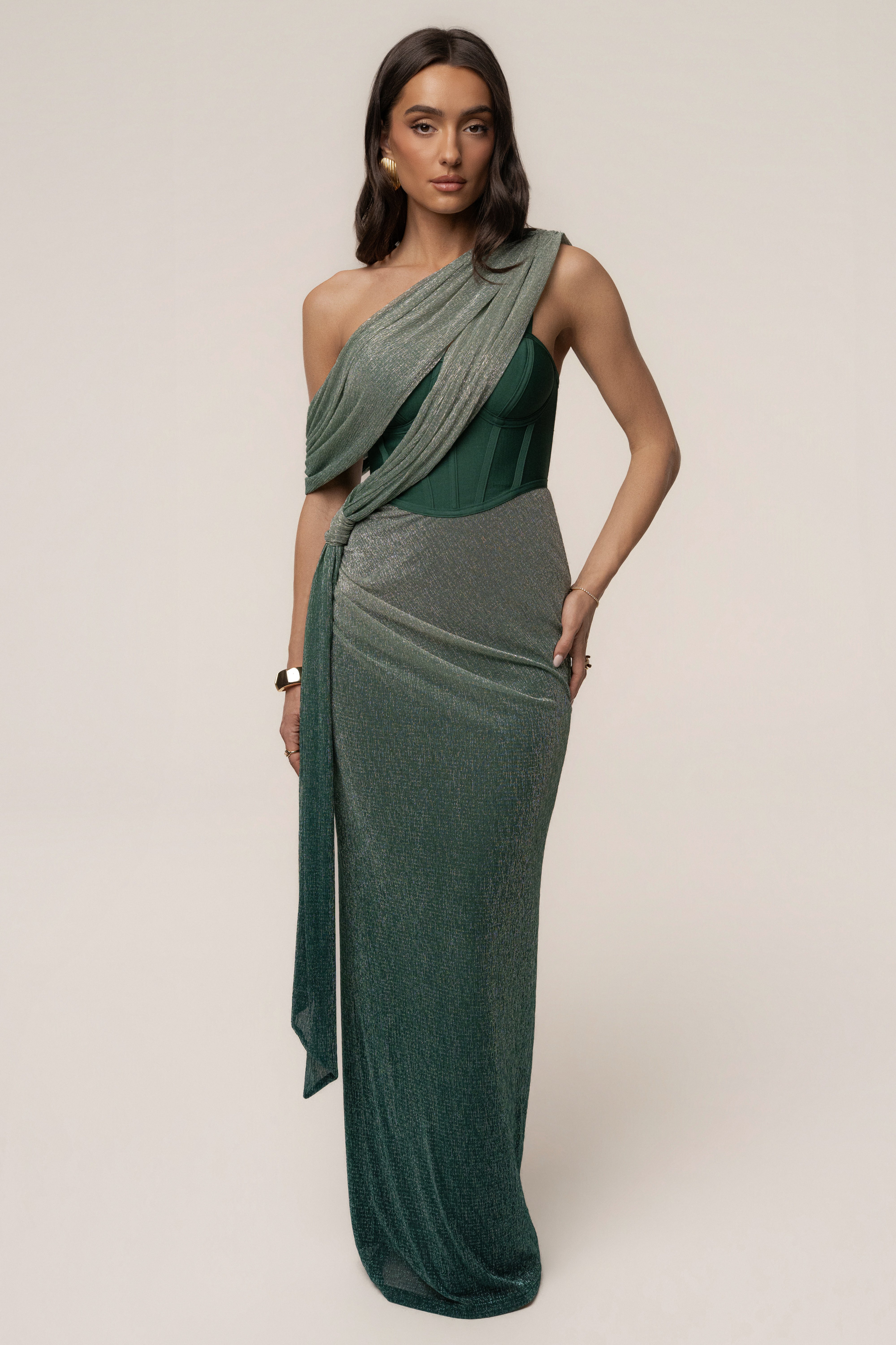 Green Celestina Draped Maxi Dress