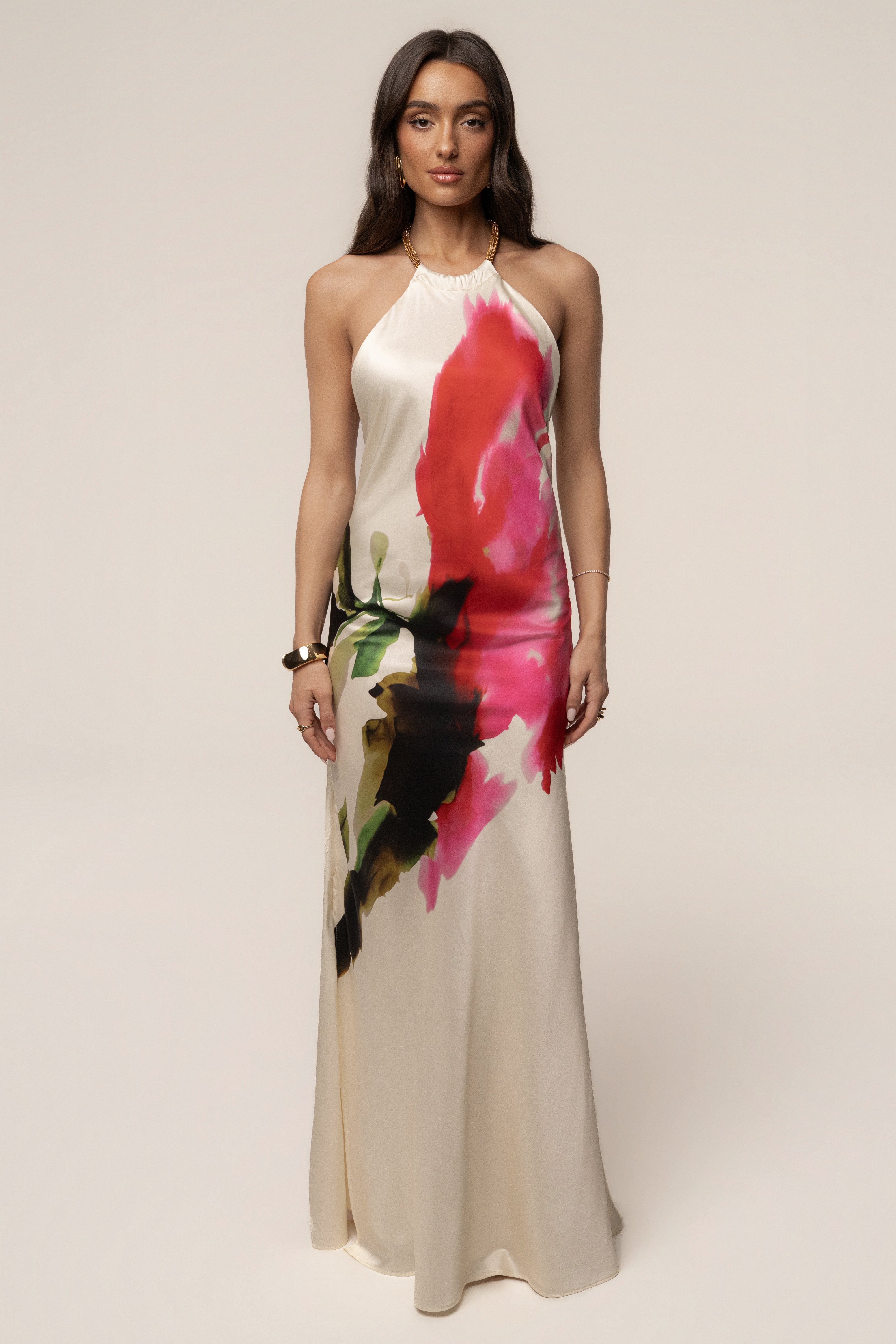 Ivory Print Audrey Maxi Dress - JLUXLABEL