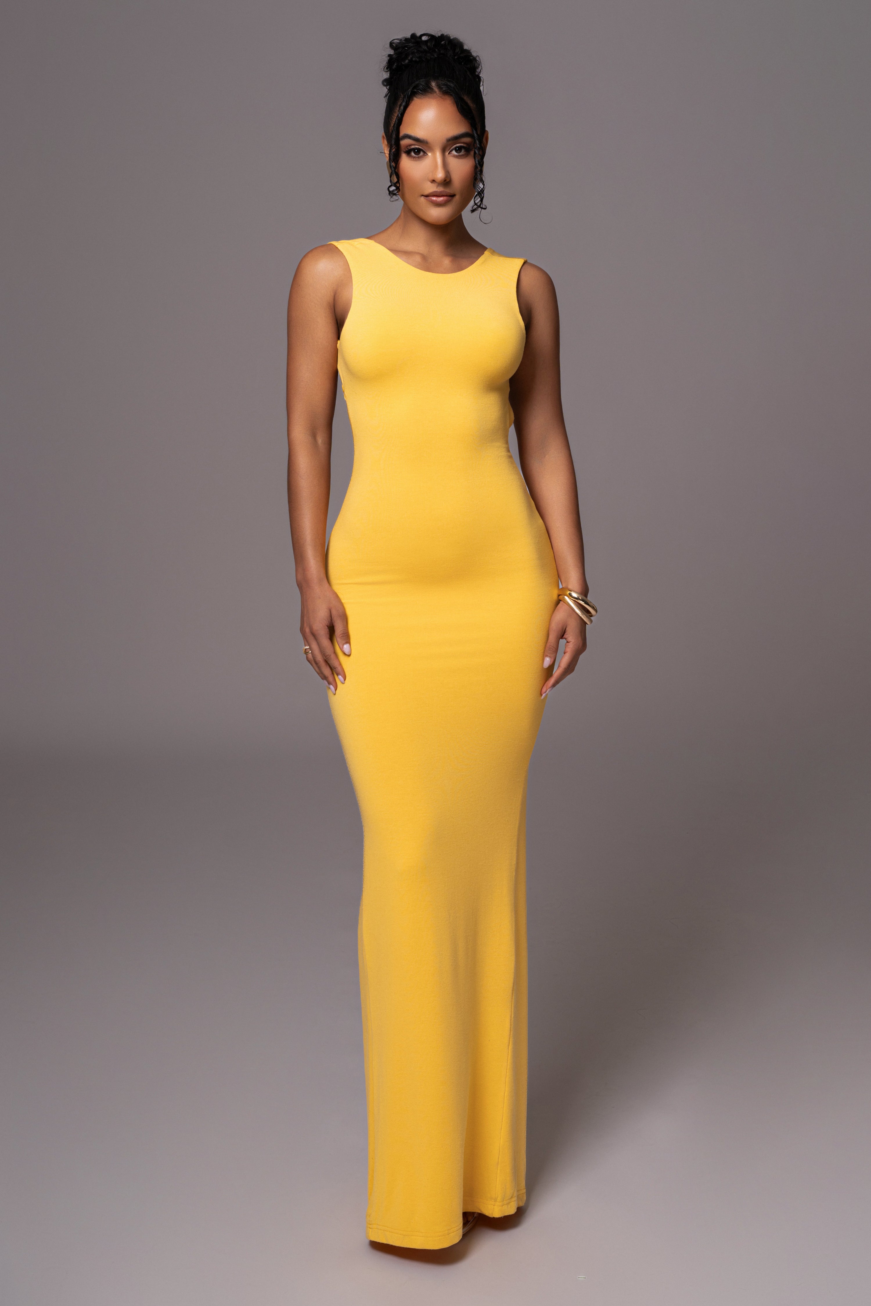 Yellow JLUXBASIX FRONT AND CENTER MAXI DRESS - JLUXLABEL