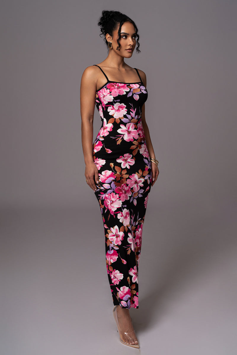 Black Floral Smooth Simplicity Maxi Dress - JLUXLABEL