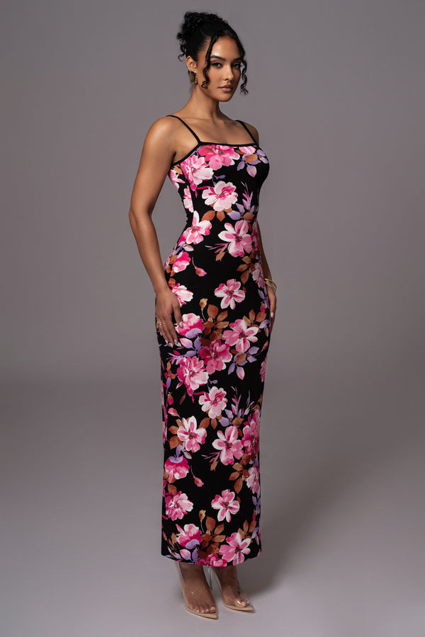 Black Floral Smooth Simplicity Maxi Dress - JLUXLABEL