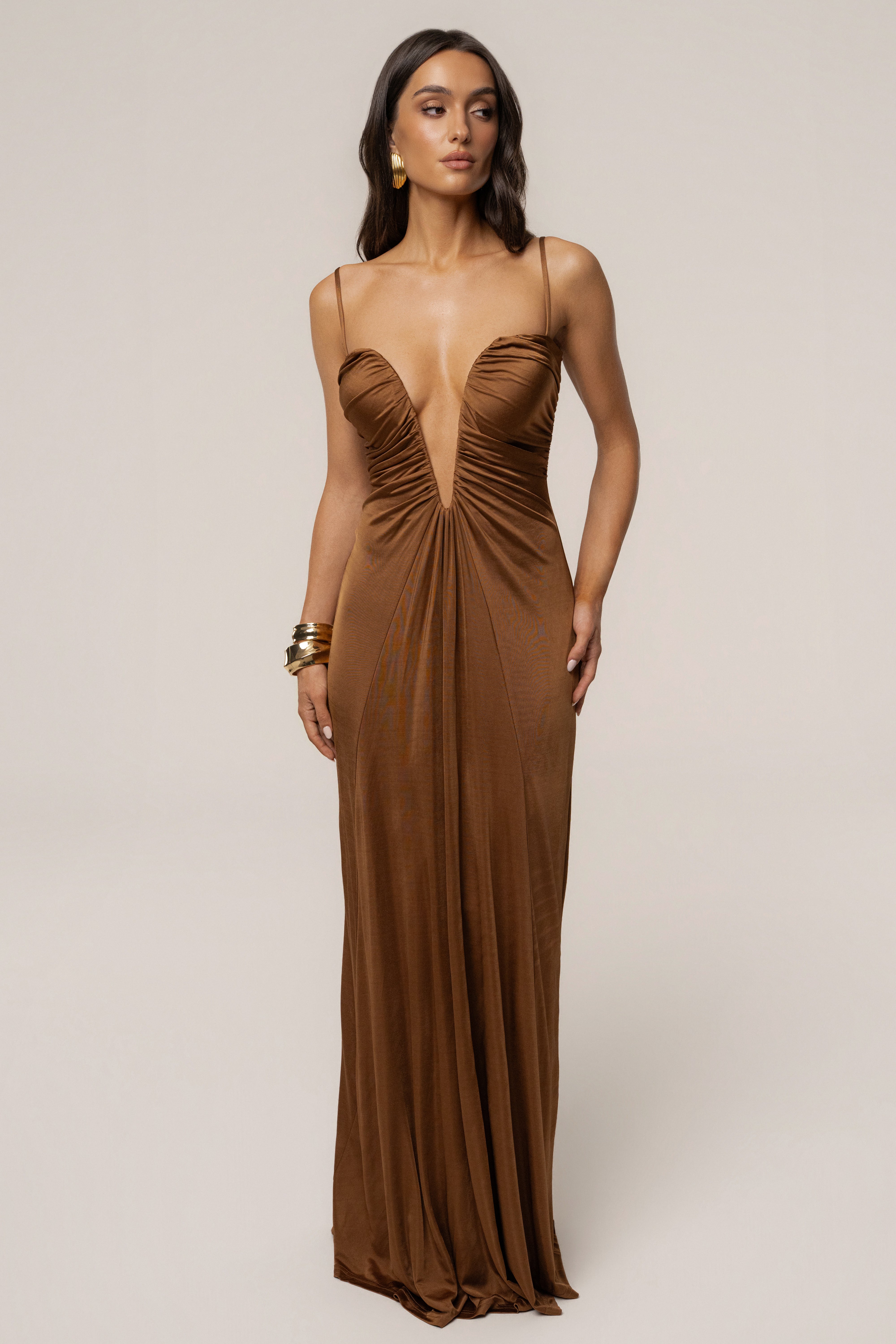 Jluxlabel Women's Auric Deep Plunge Maxi Dress - Tan Jluxlabel Women's Auric Deep Plunge Maxi Dress - Tan