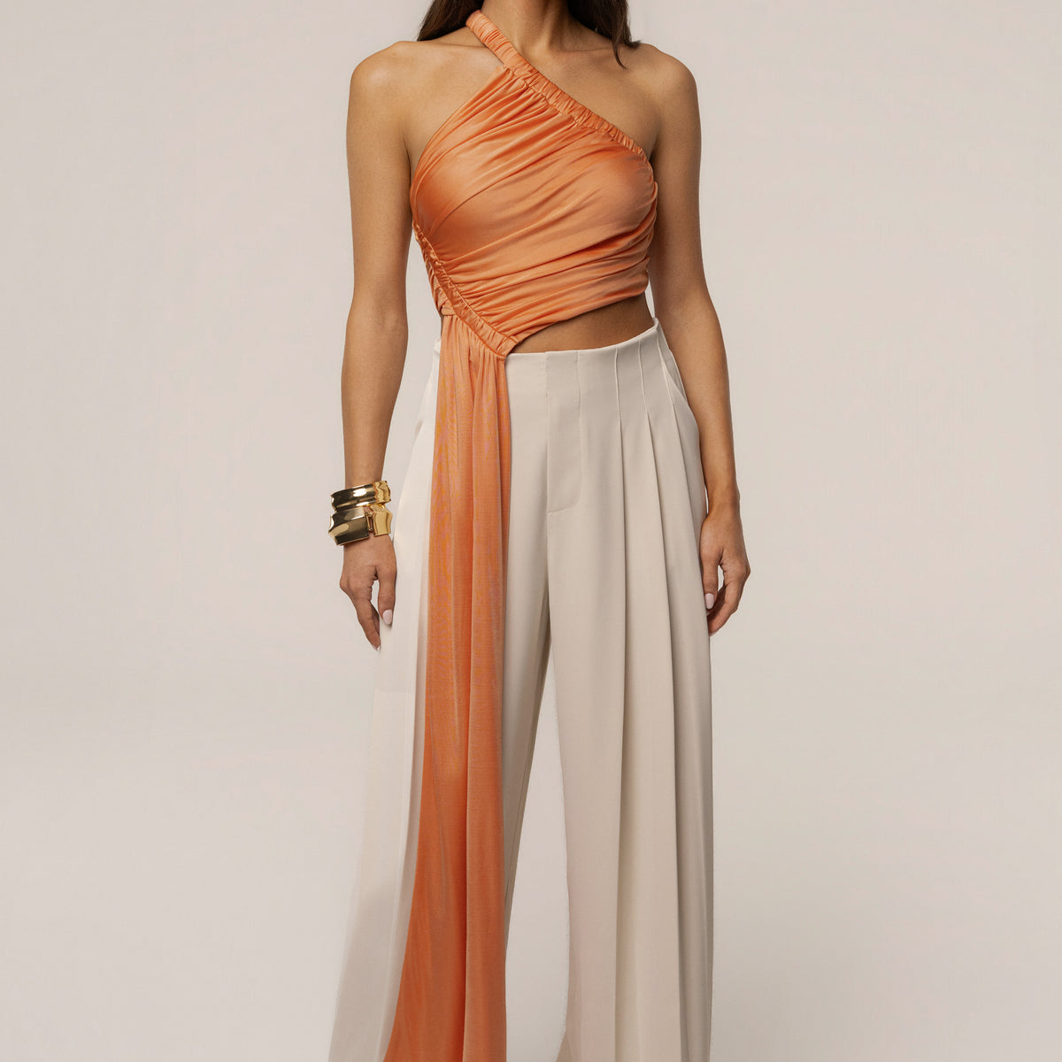 peach off the shoulder draped top midi dress Jluxlabel Women's Spotlight Draped Top