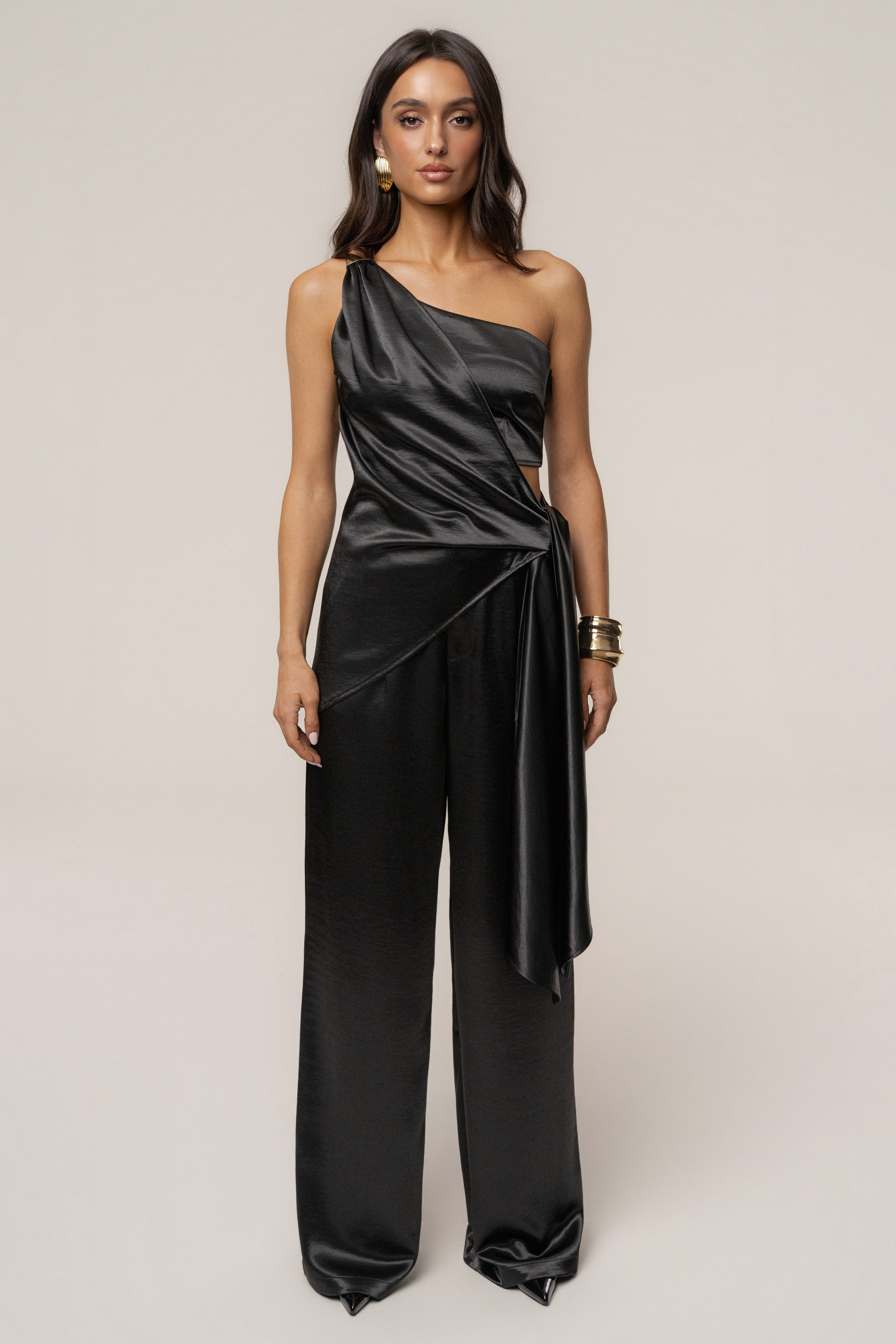 Black Thea Satin Pants - JLUXLABEL