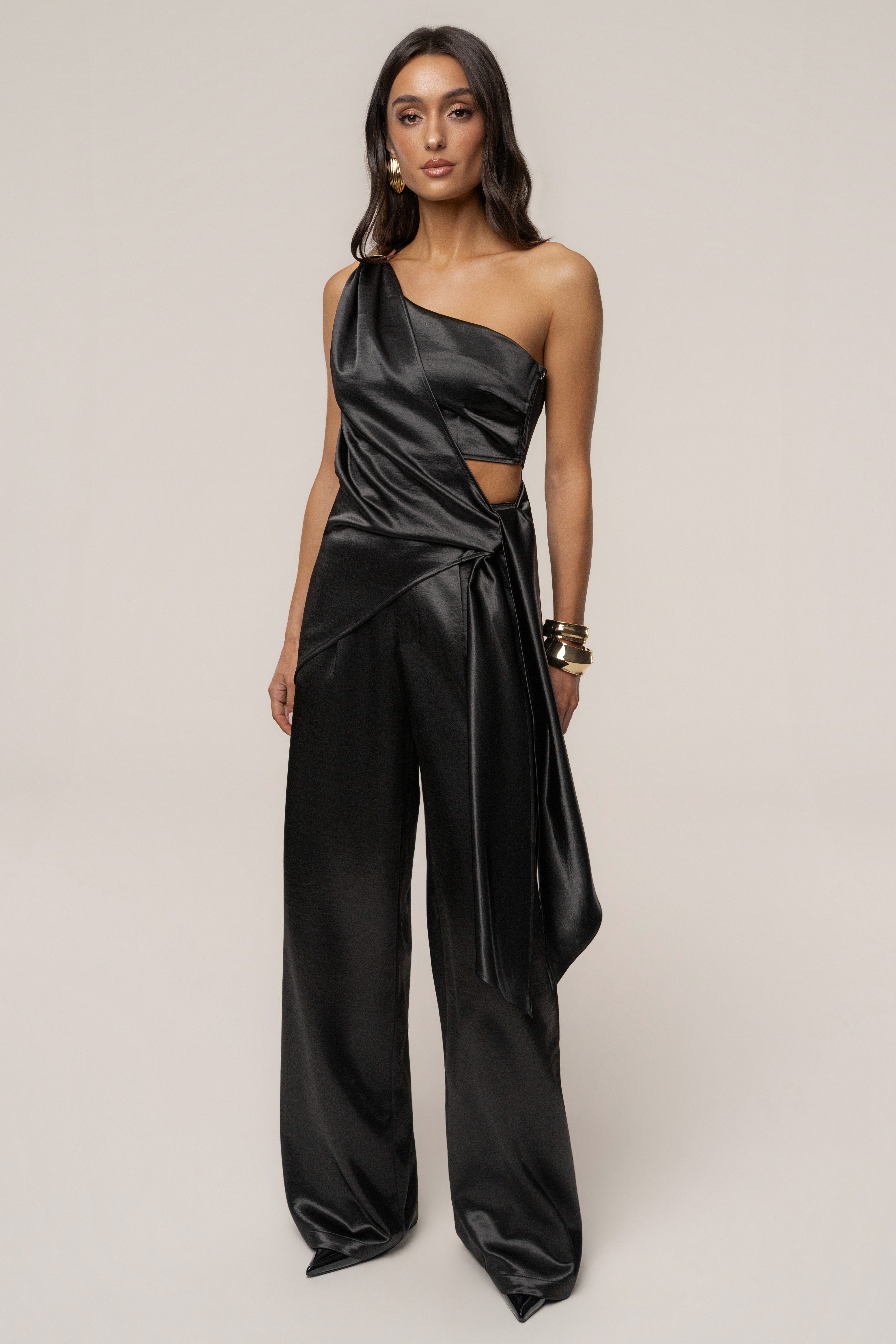 Black Thea Satin Pants - JLUXLABEL