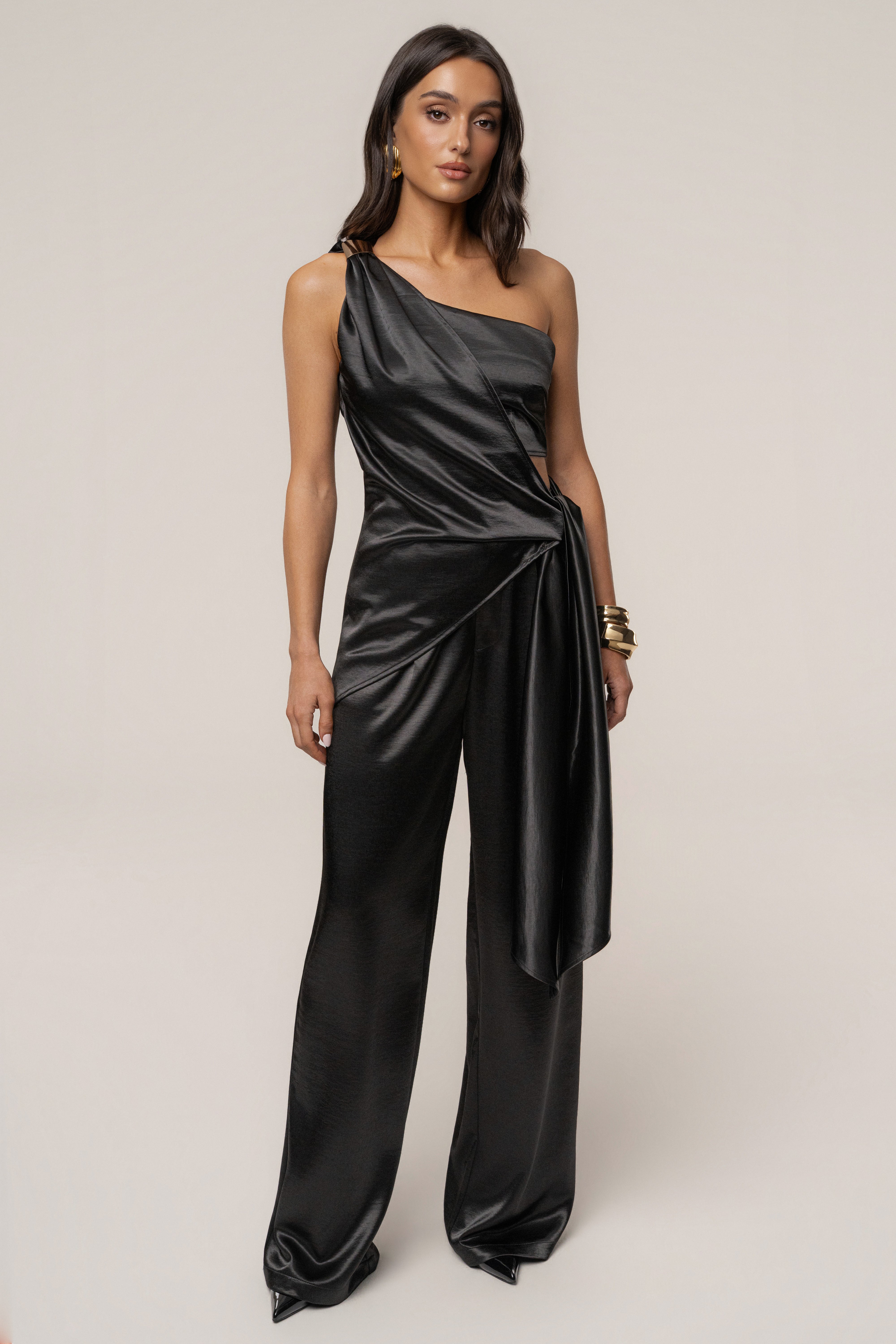 Black Palmera Satin Top - JLUXLABEL