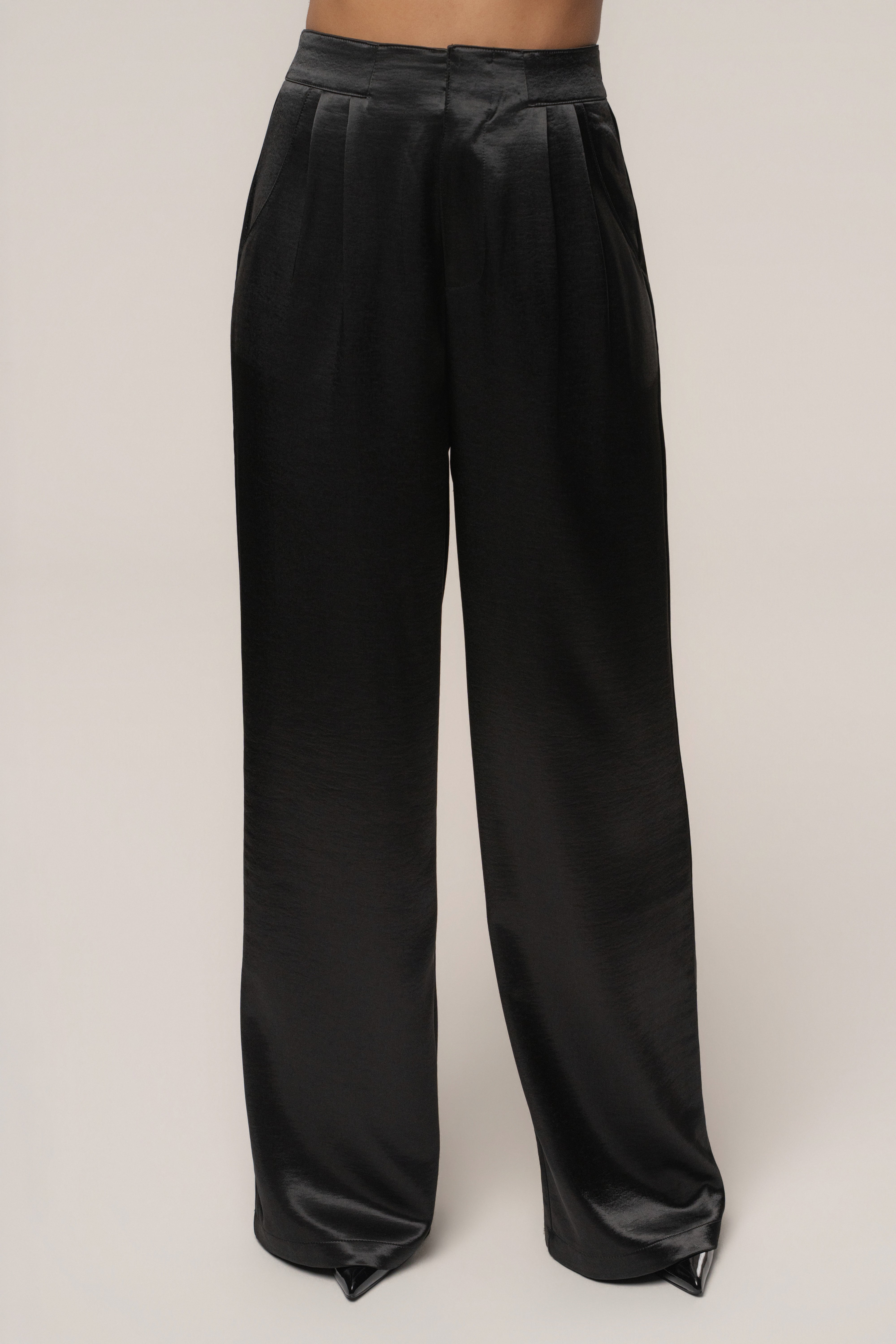 Black Thea Satin Pants - JLUXLABEL
