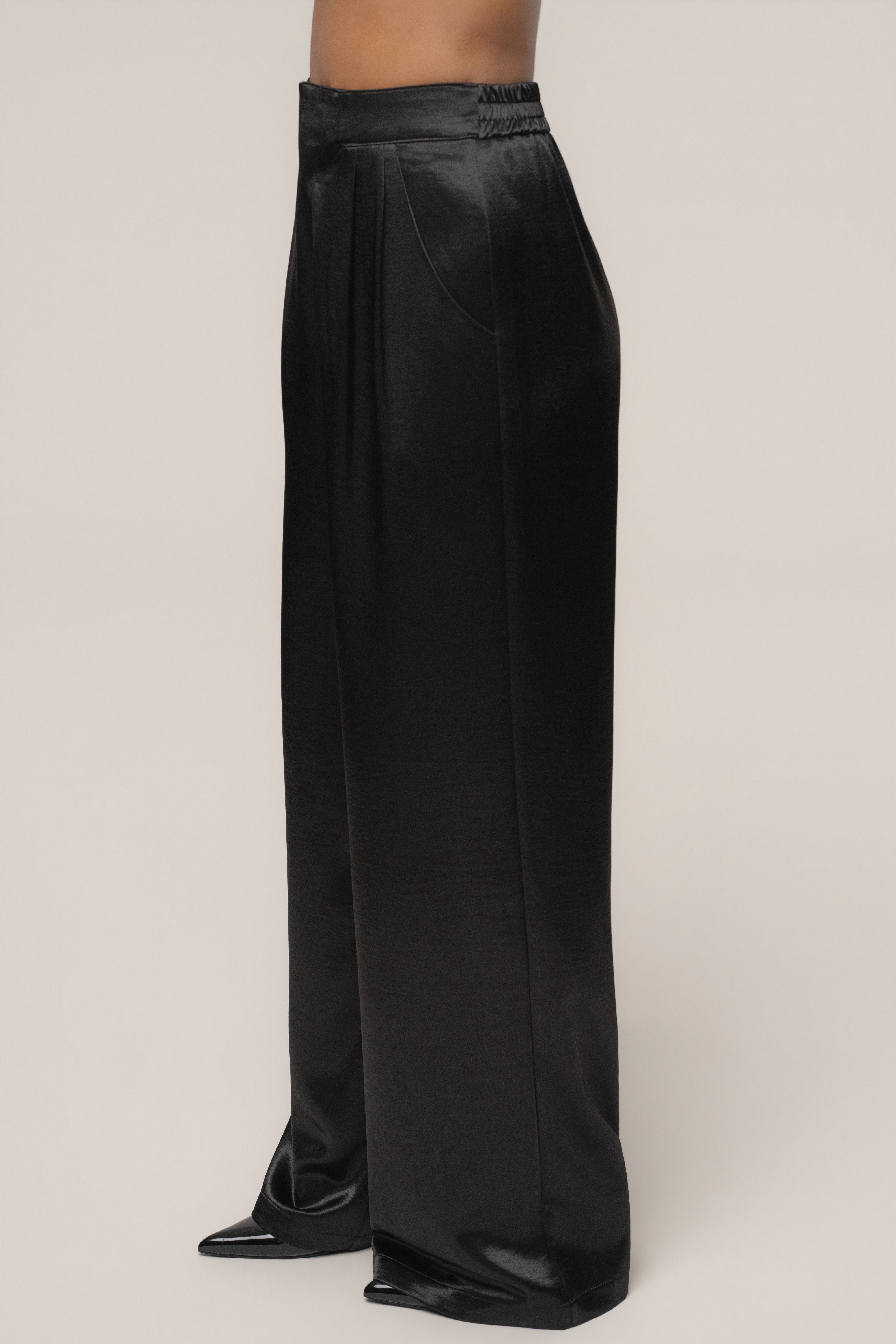 Black Thea Satin Pants - JLUXLABEL