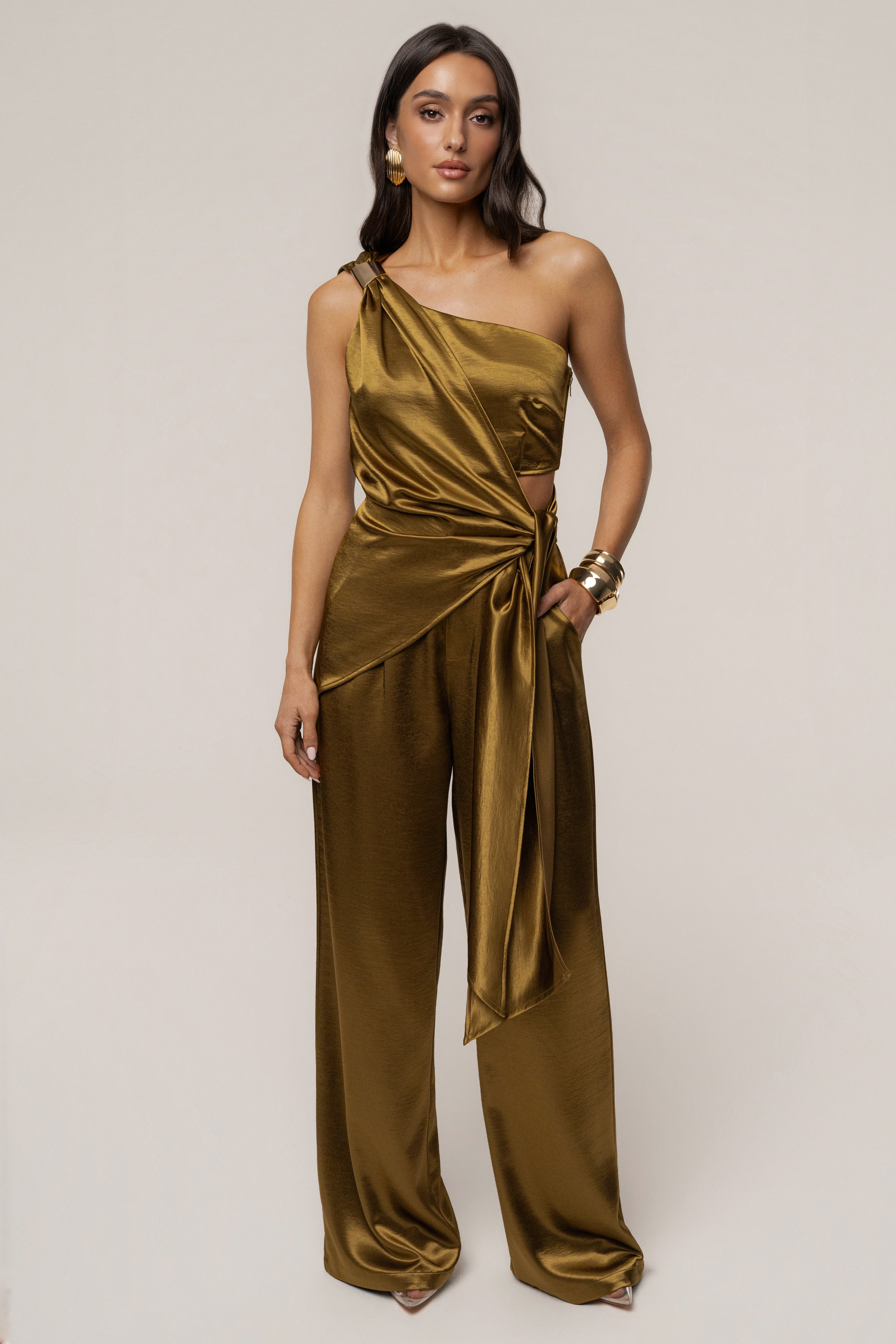 Olive Thea Satin Pants | JLUXLABEL
