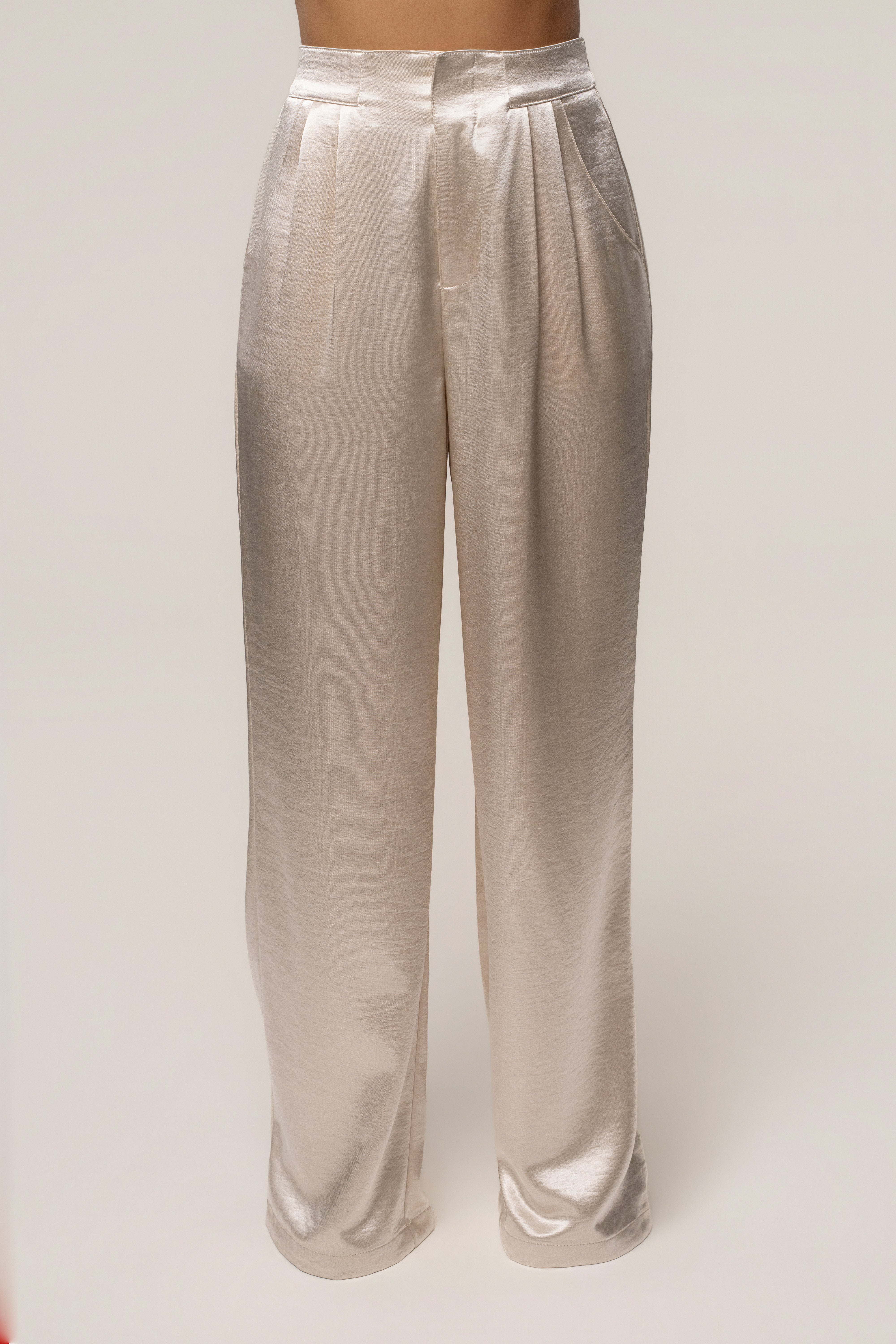 Ivory Thea Satin Pants - JLUXLABEL