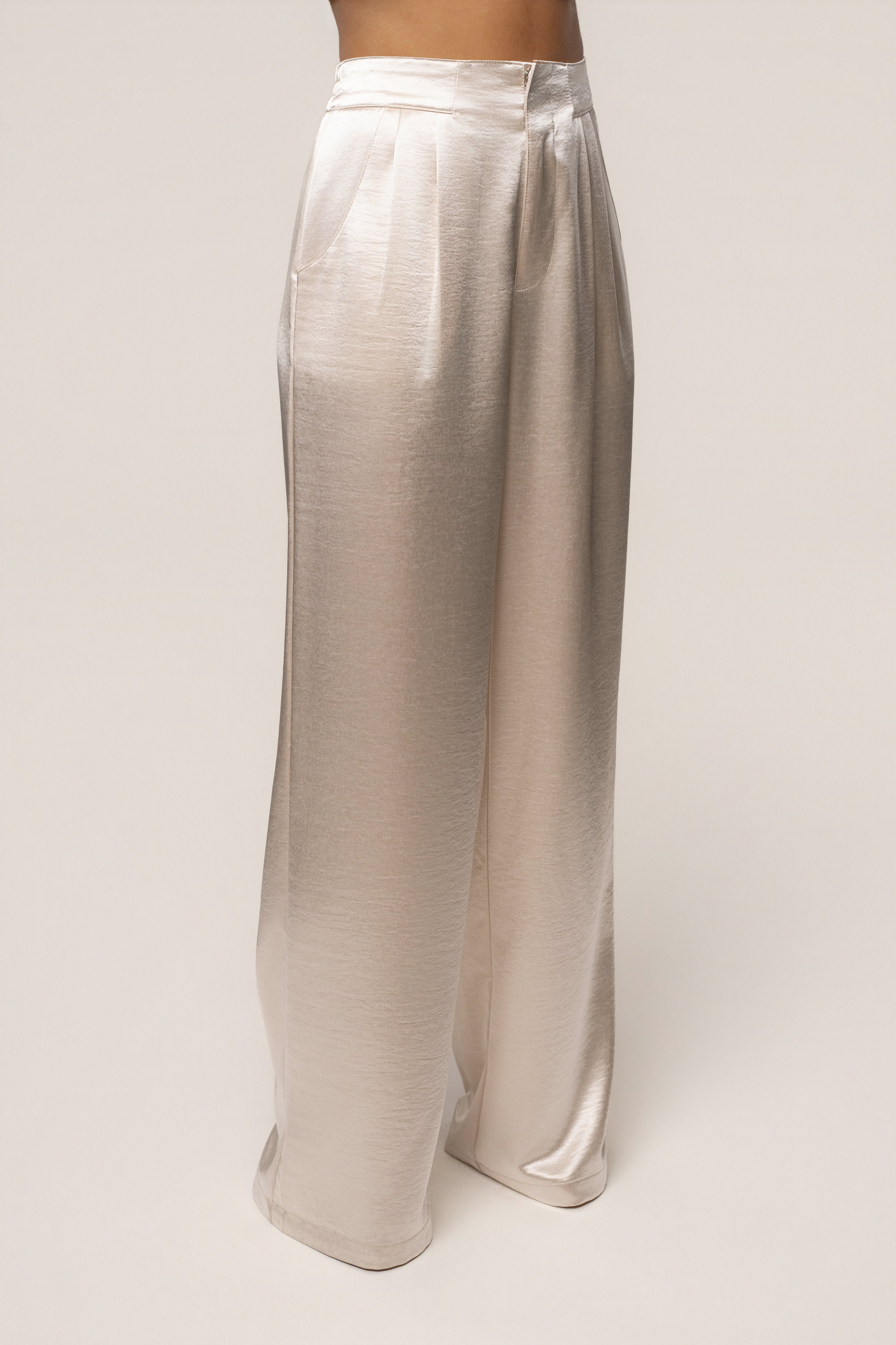 Ivory Thea Satin Pants - JLUXLABEL