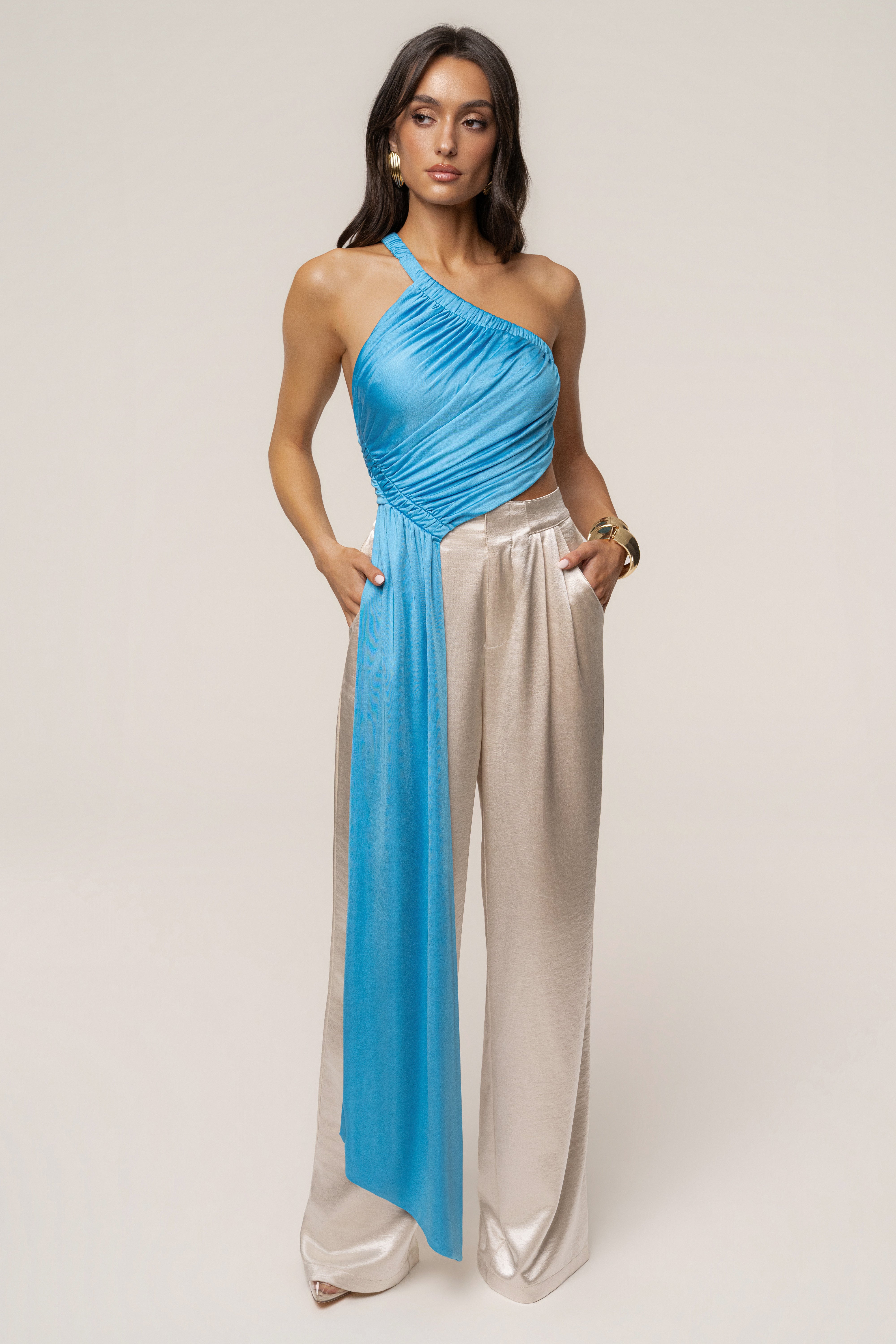 Blue Spotlight Draped Top - JLUXLABEL