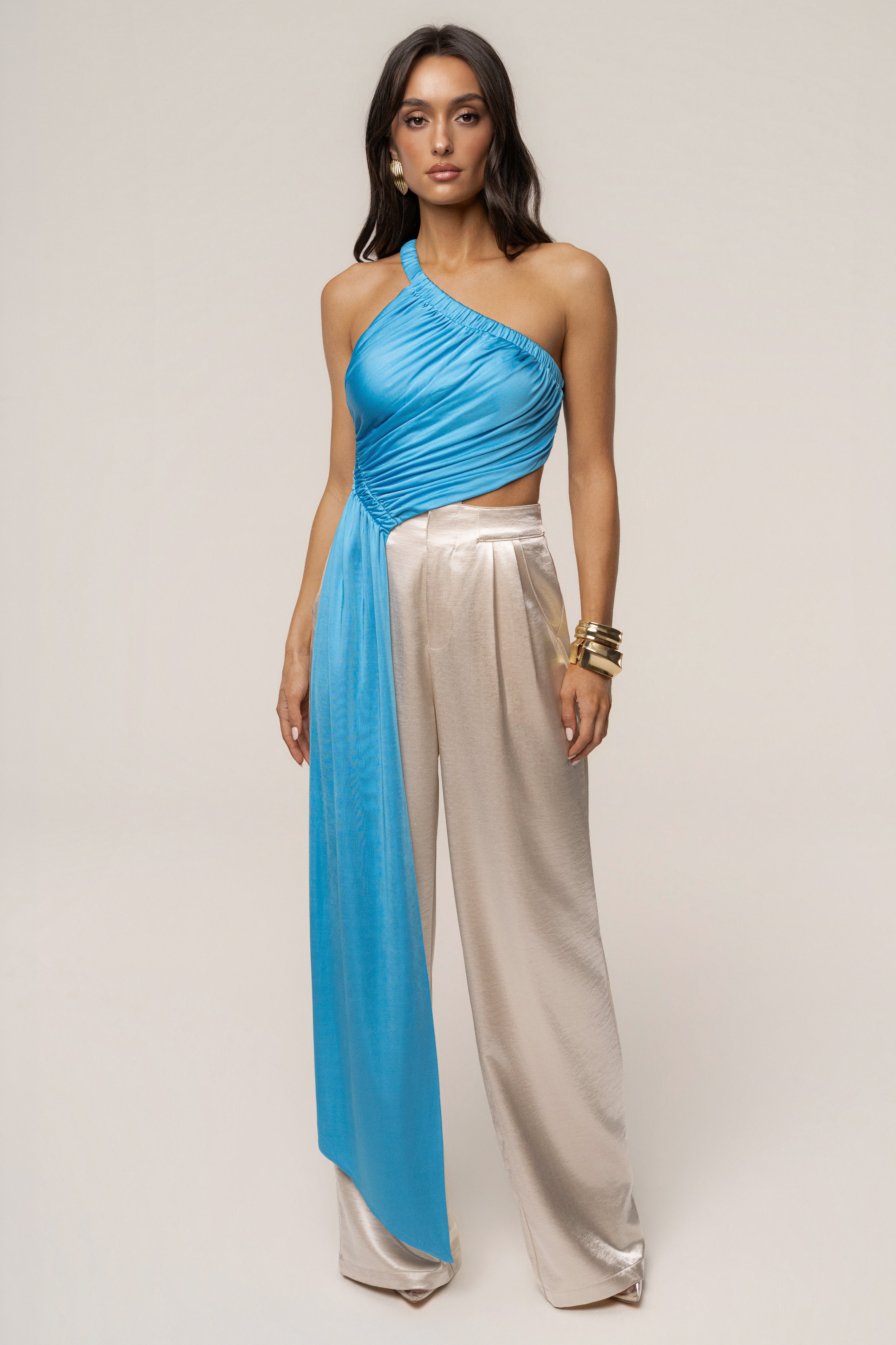 Blue Spotlight Draped Top - JLUXLABEL