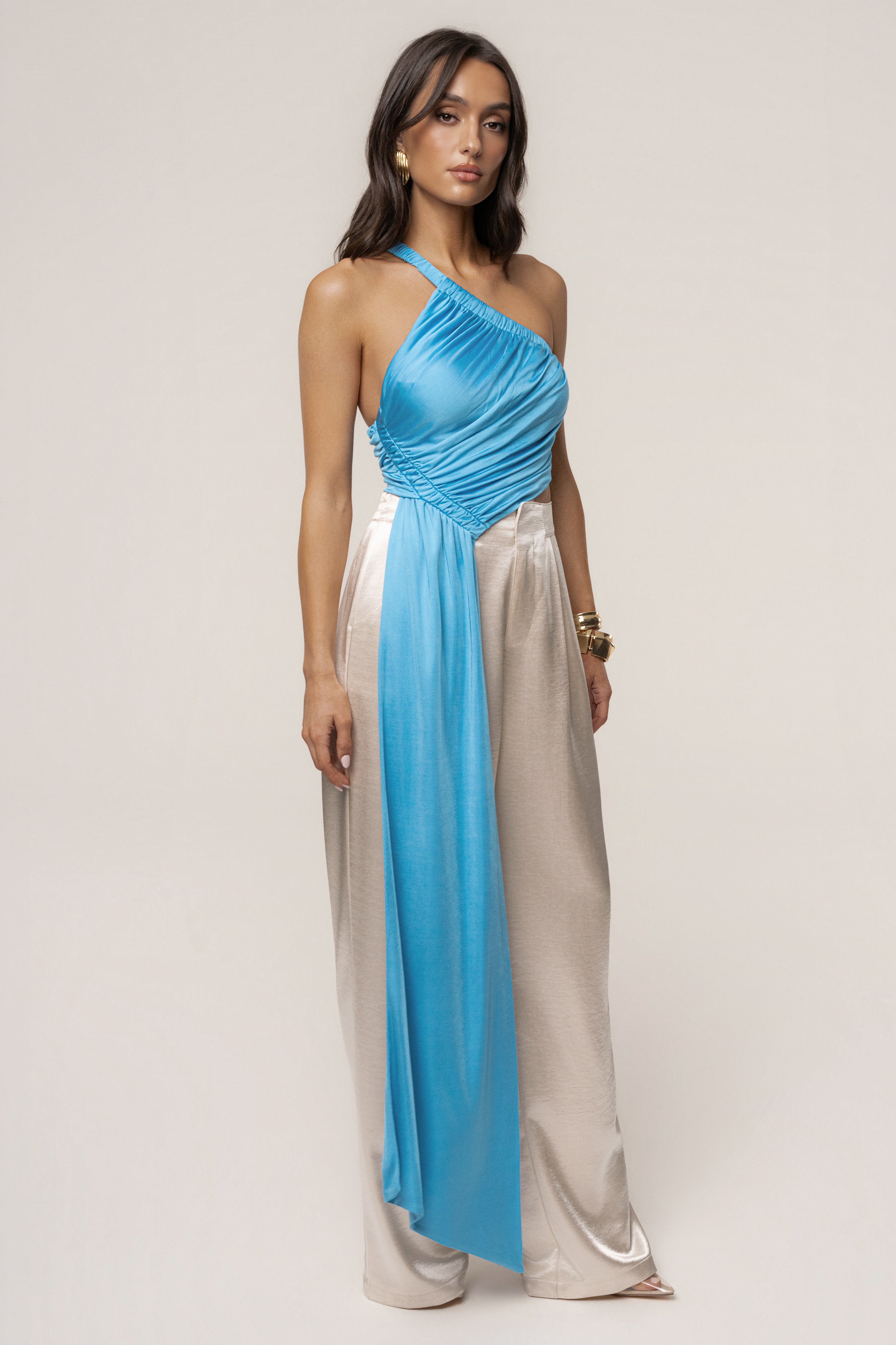 Blue Spotlight Draped Top - JLUXLABEL