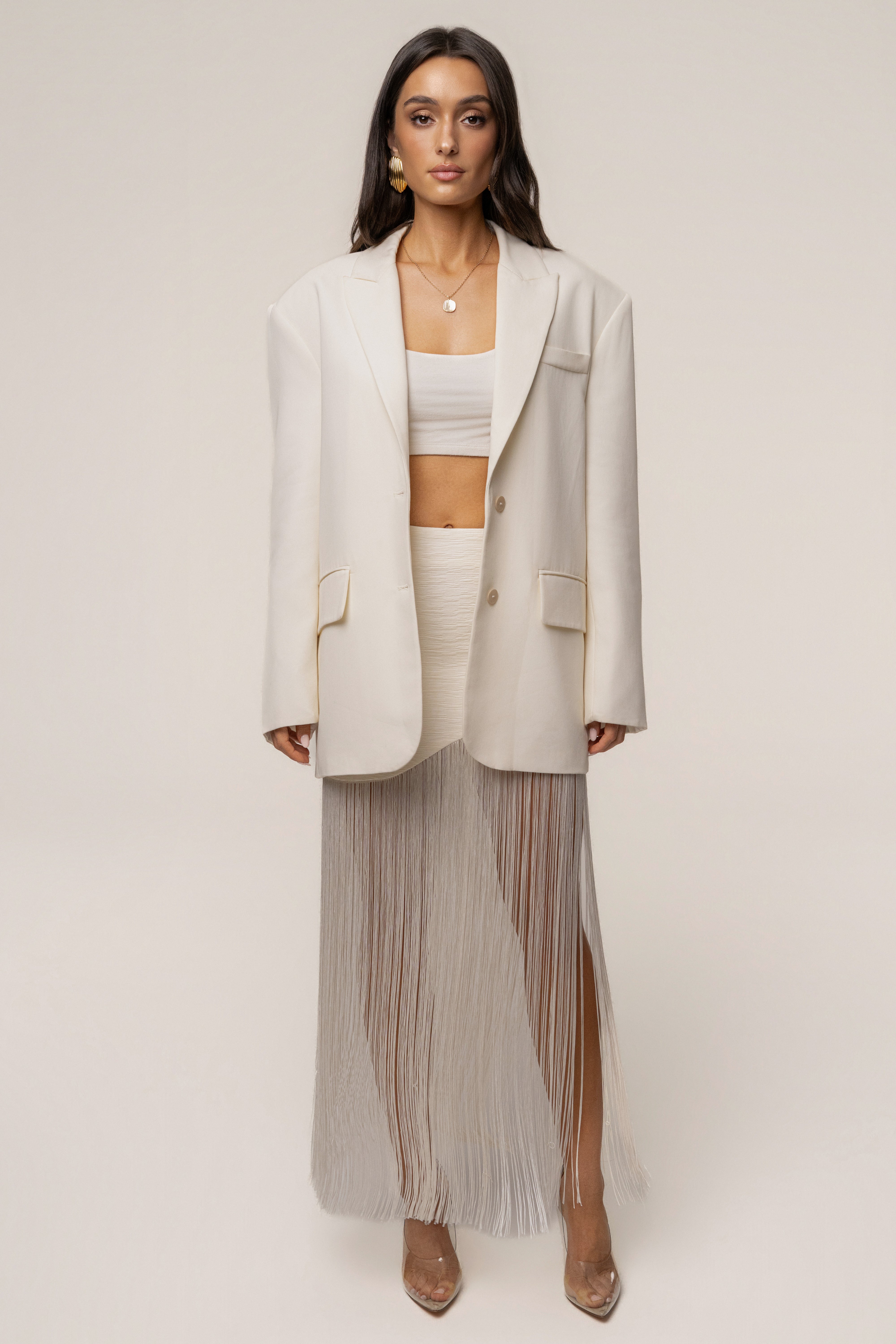 Ivory Gala Nights Fringe Skirt - JLUXLABEL