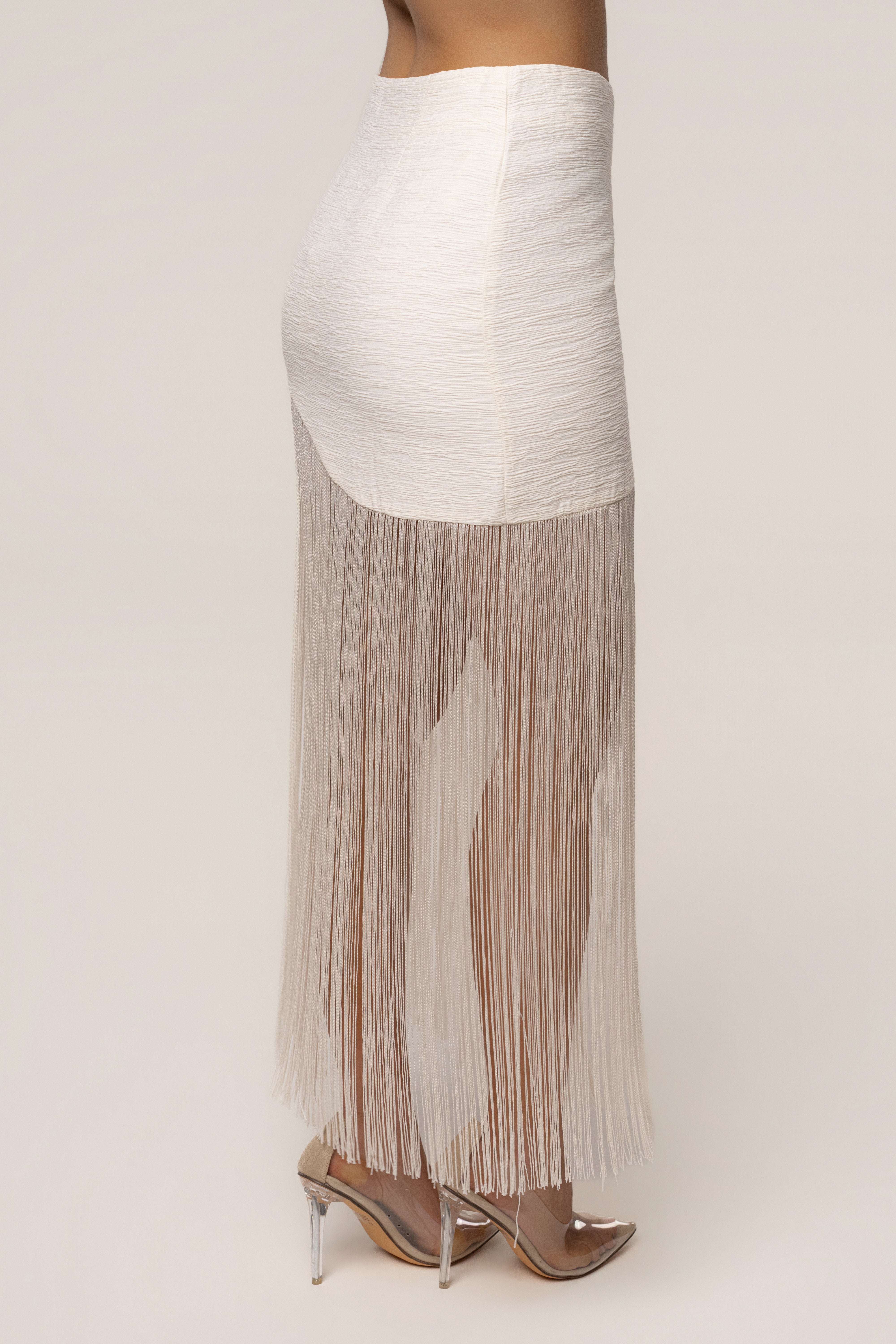Ivory Gala Nights Fringe Skirt - JLUXLABEL