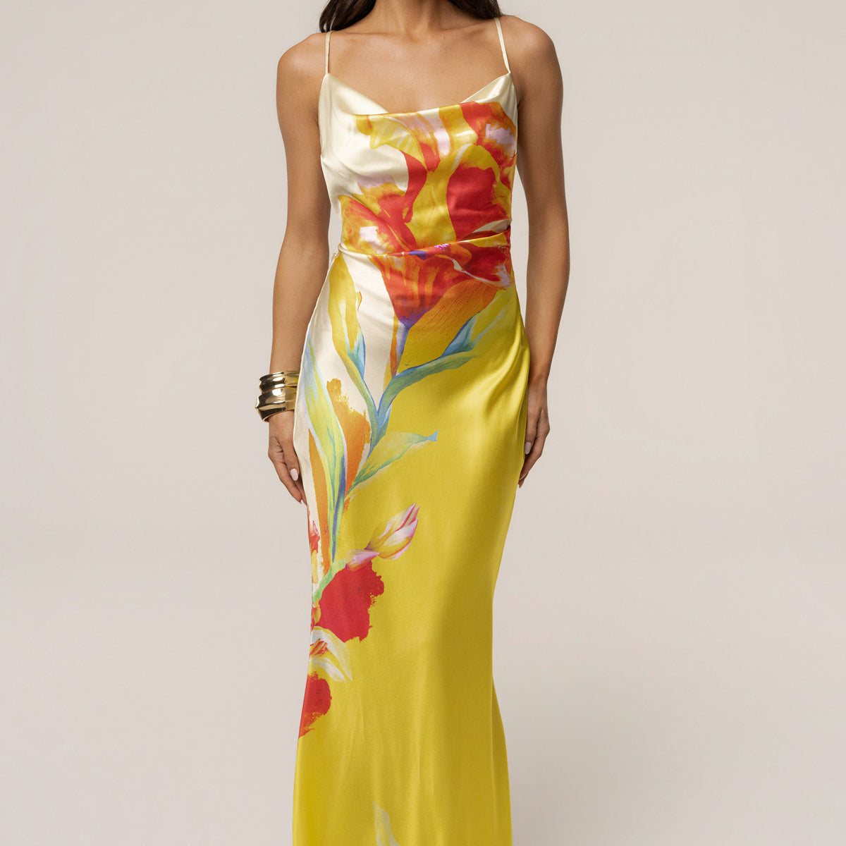 long yellow silk dress Jluxlabel Women's Satin Floral Print Maxi Anarkali Set catching marigold yellow Girl Christmas Dress Baby Color:Misty Green