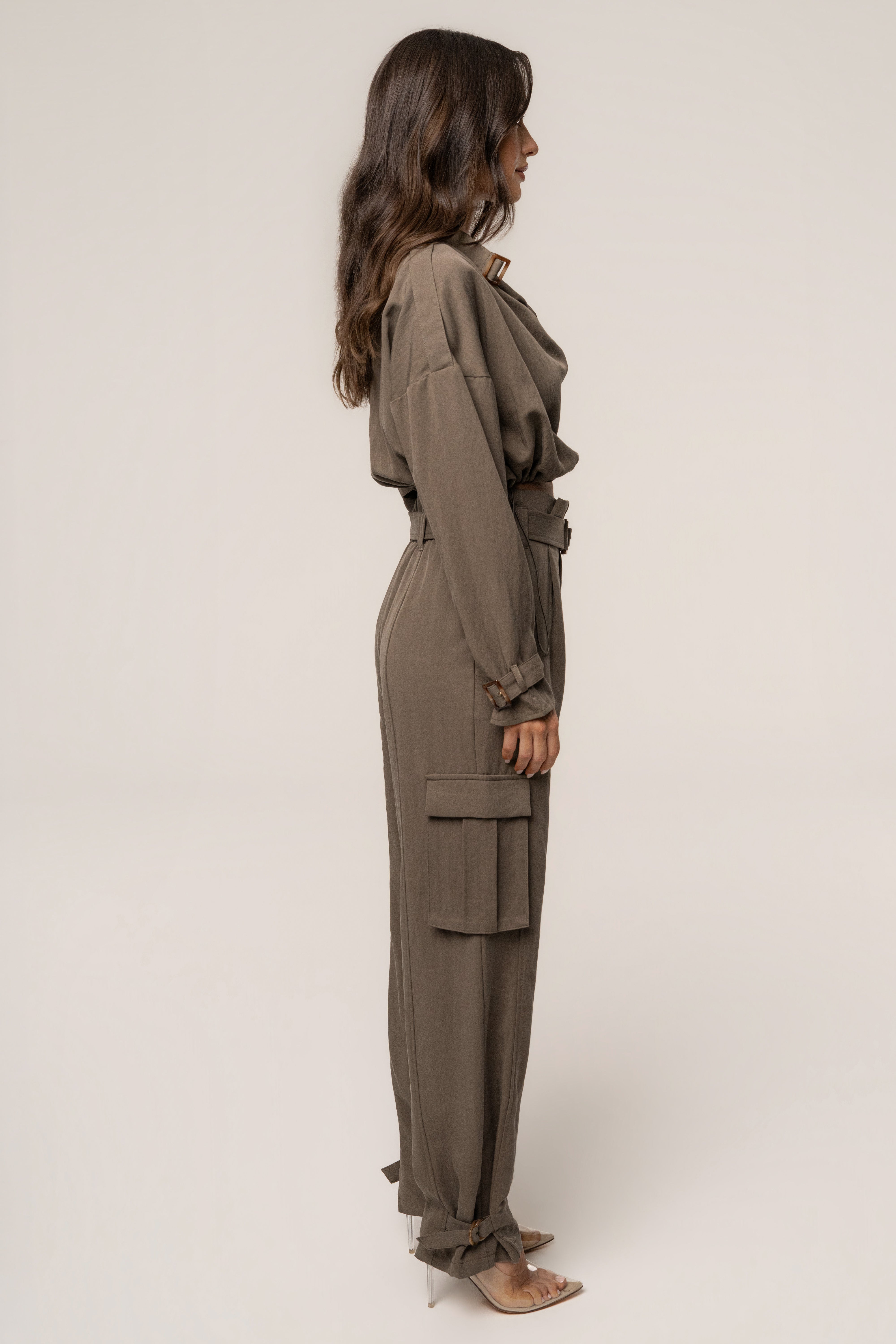 Dark Taupe Boundless Belted Cargo Pants - JLUXLABEL