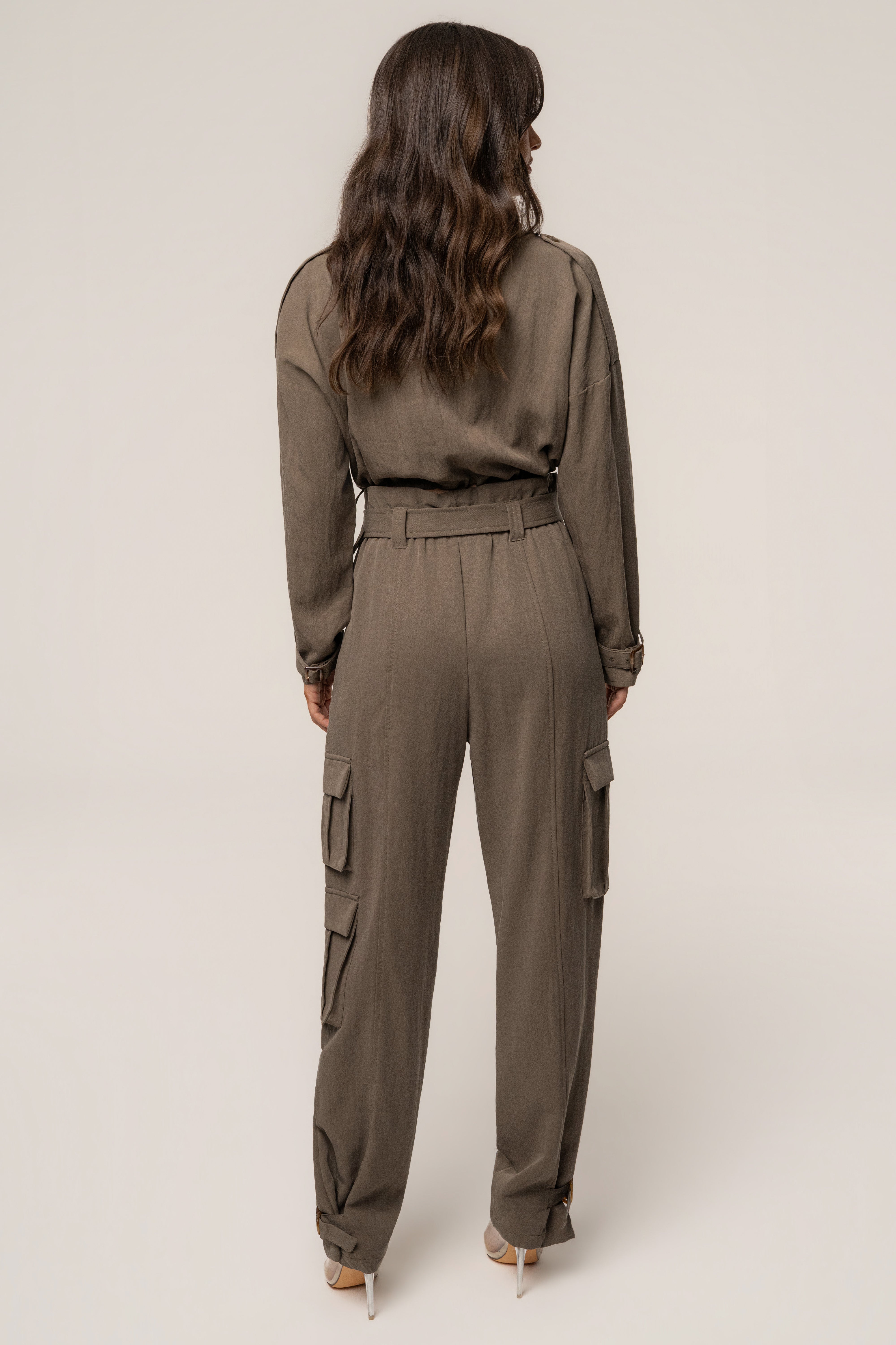 Dark Taupe Boundless Belted Cargo Pants - JLUXLABEL