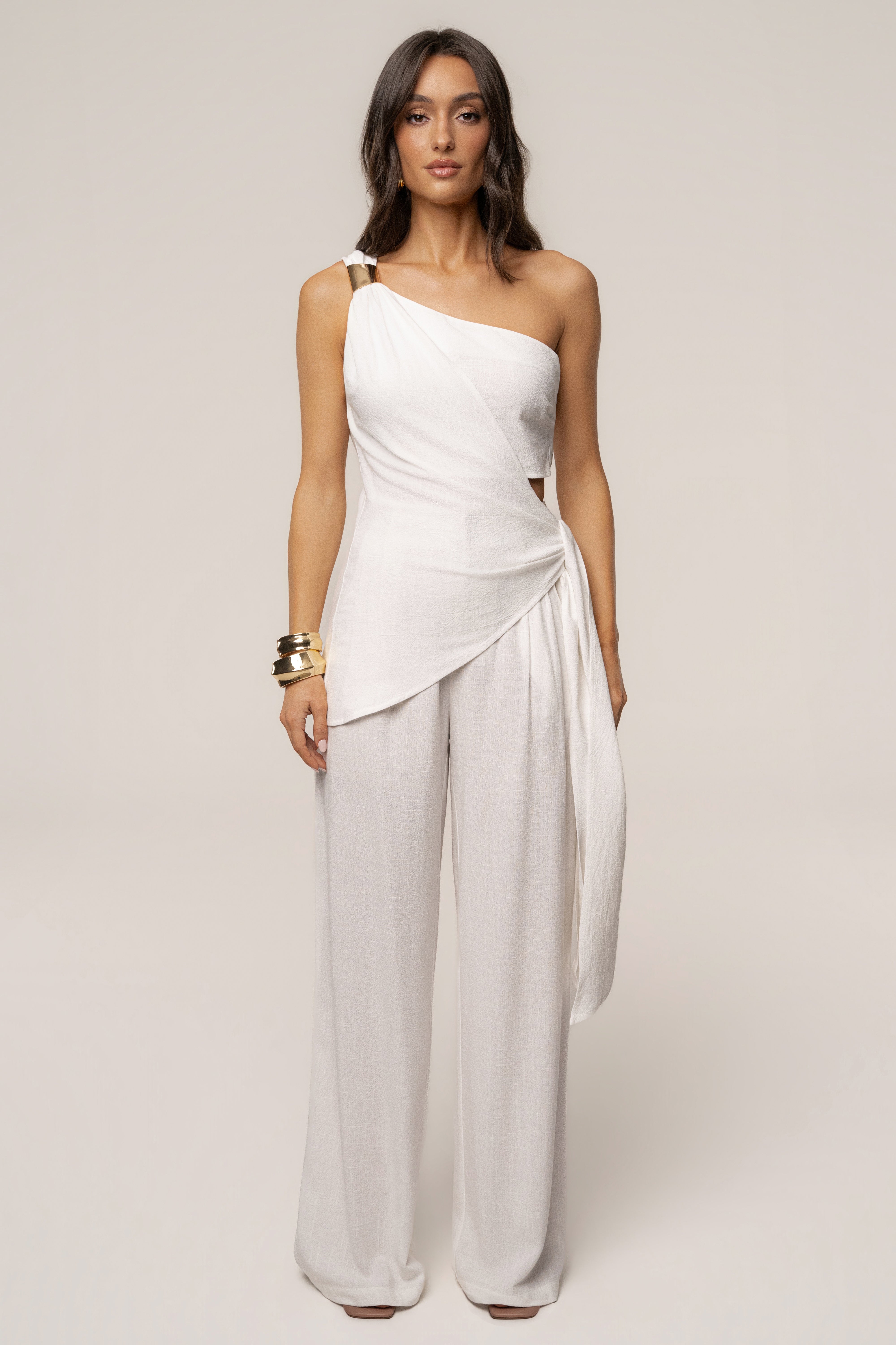 Ivory Palmera One Shoulder Top - JLUXLABEL