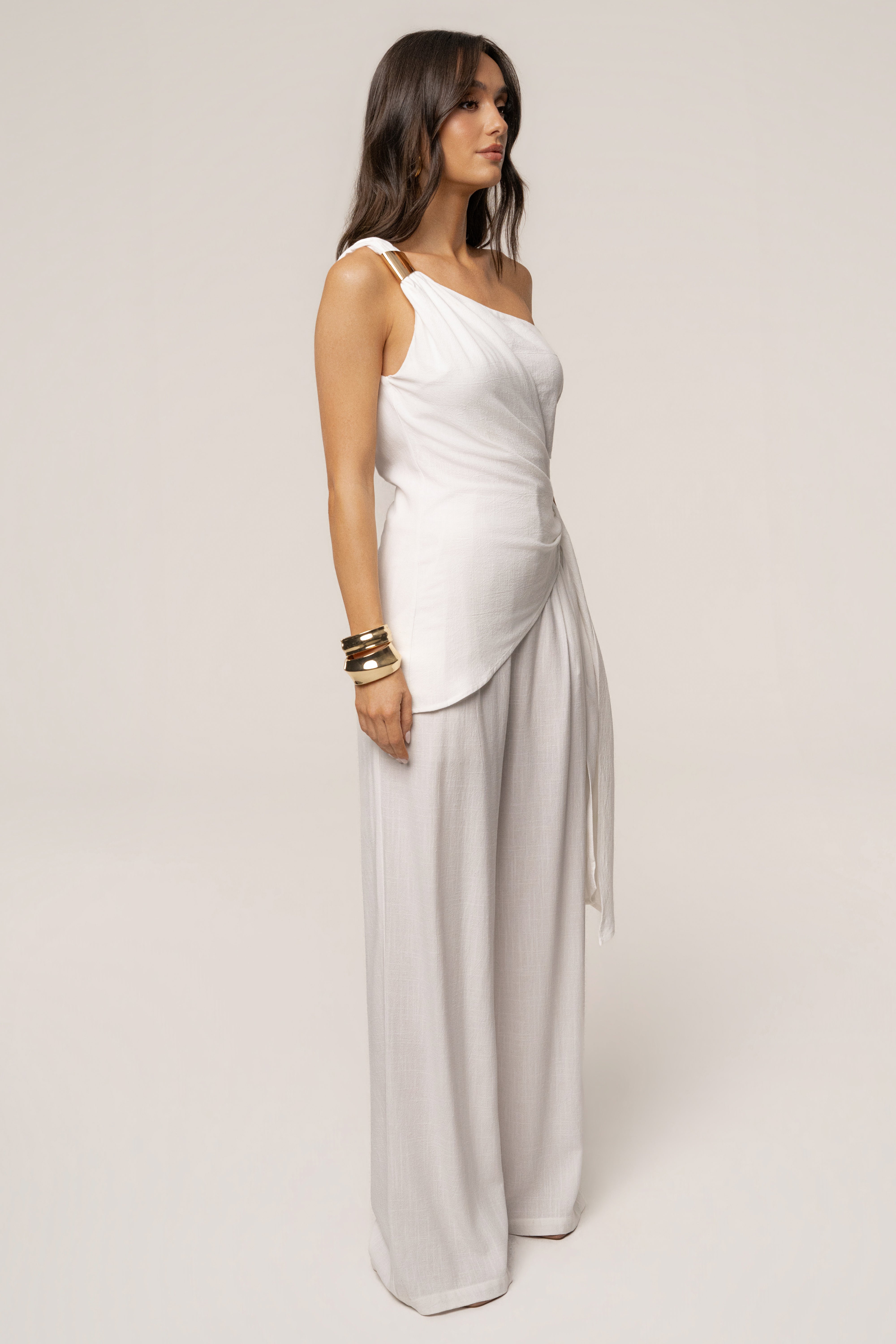 Ivory Palmera One Shoulder Top - JLUXLABEL