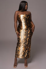 Gold Bianca Snakeskin Slit Dress - JLUXLABEL