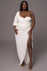 White Evita Linen Draped Dress - JLUXLABEL