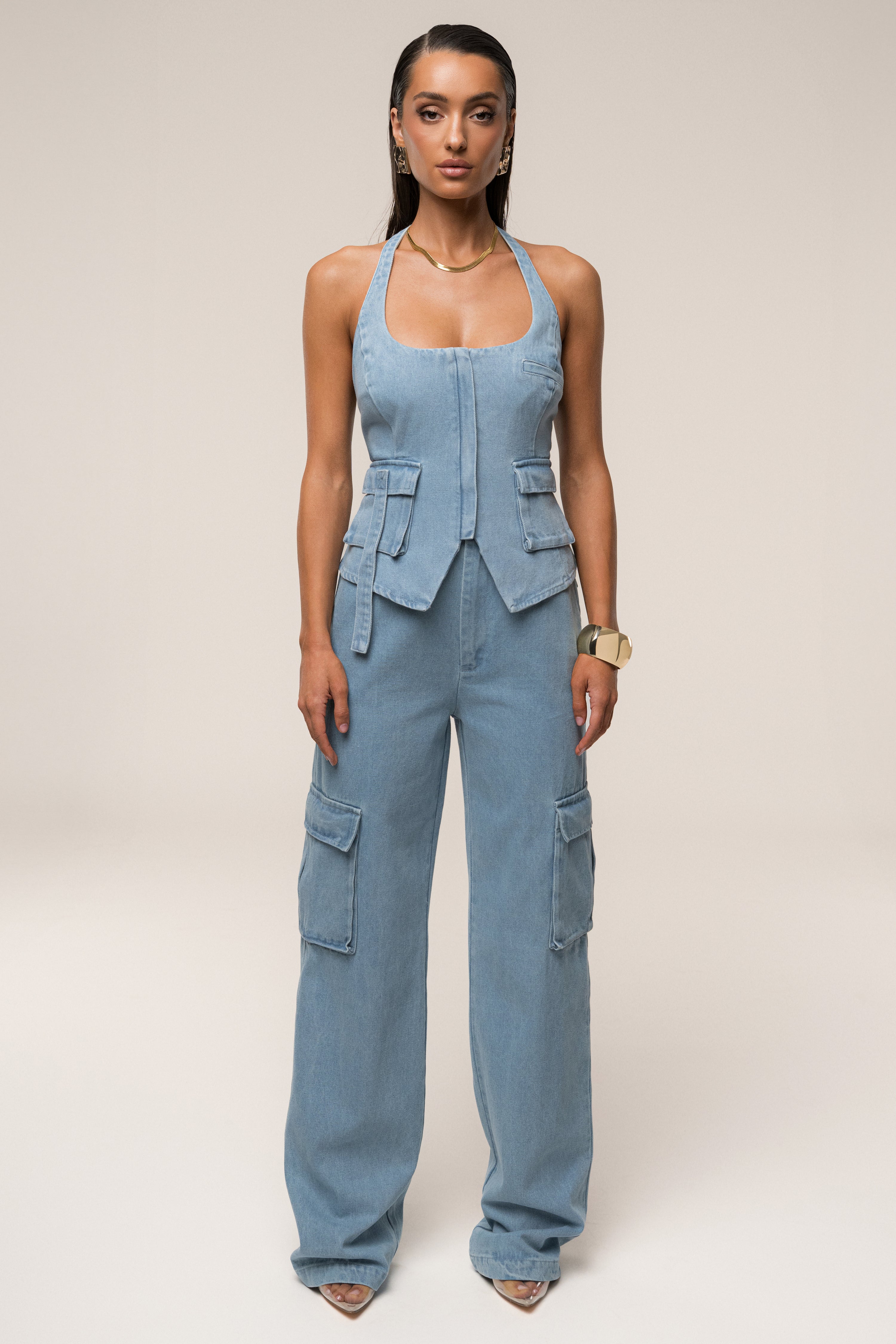 Medium Wash Josie Denim Halter Top - JLUXLABEL