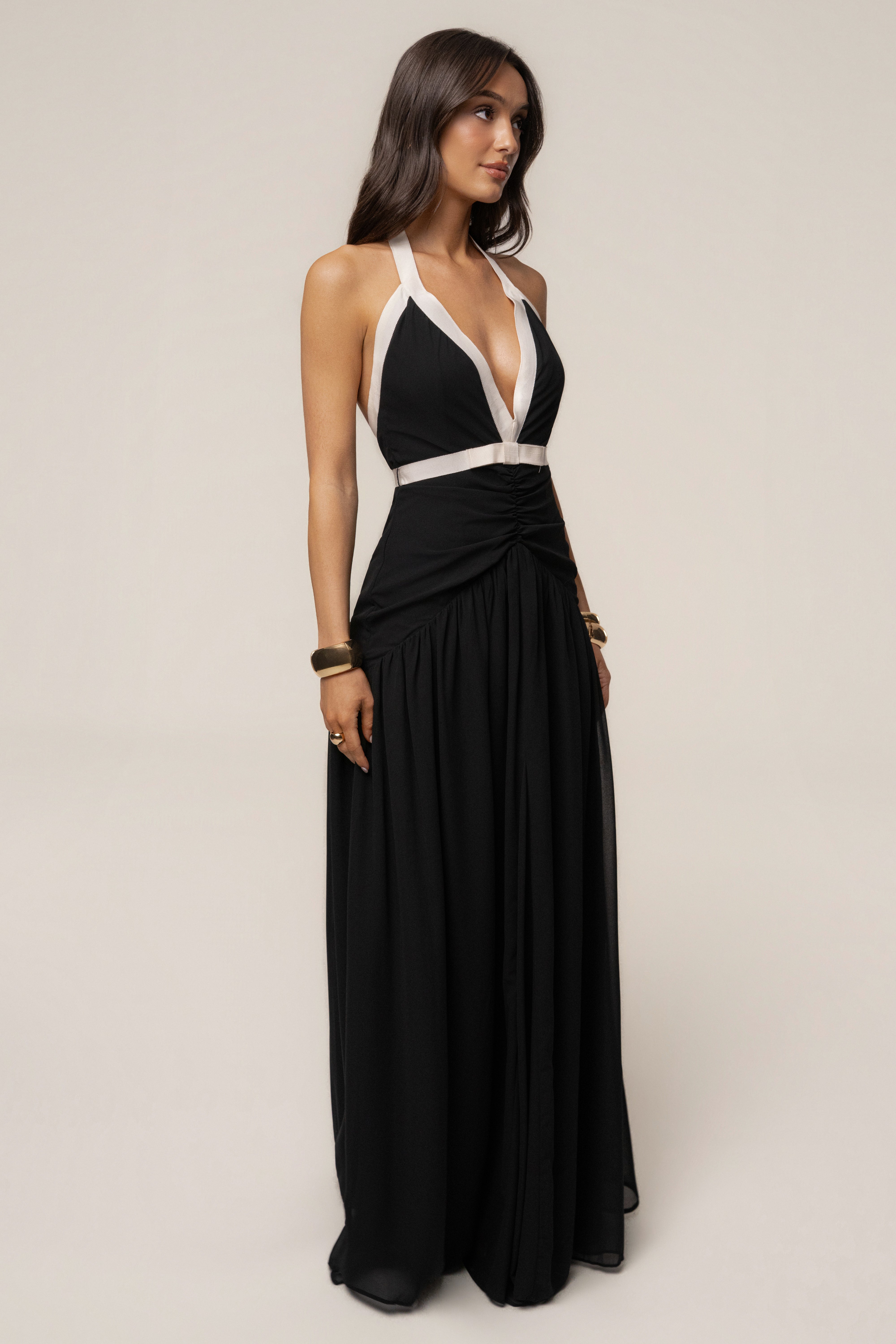Black and white contrast maxi dress by JLUXLABEL featuring a stylish, flowing design perfect for casual or semi-formal occasions.