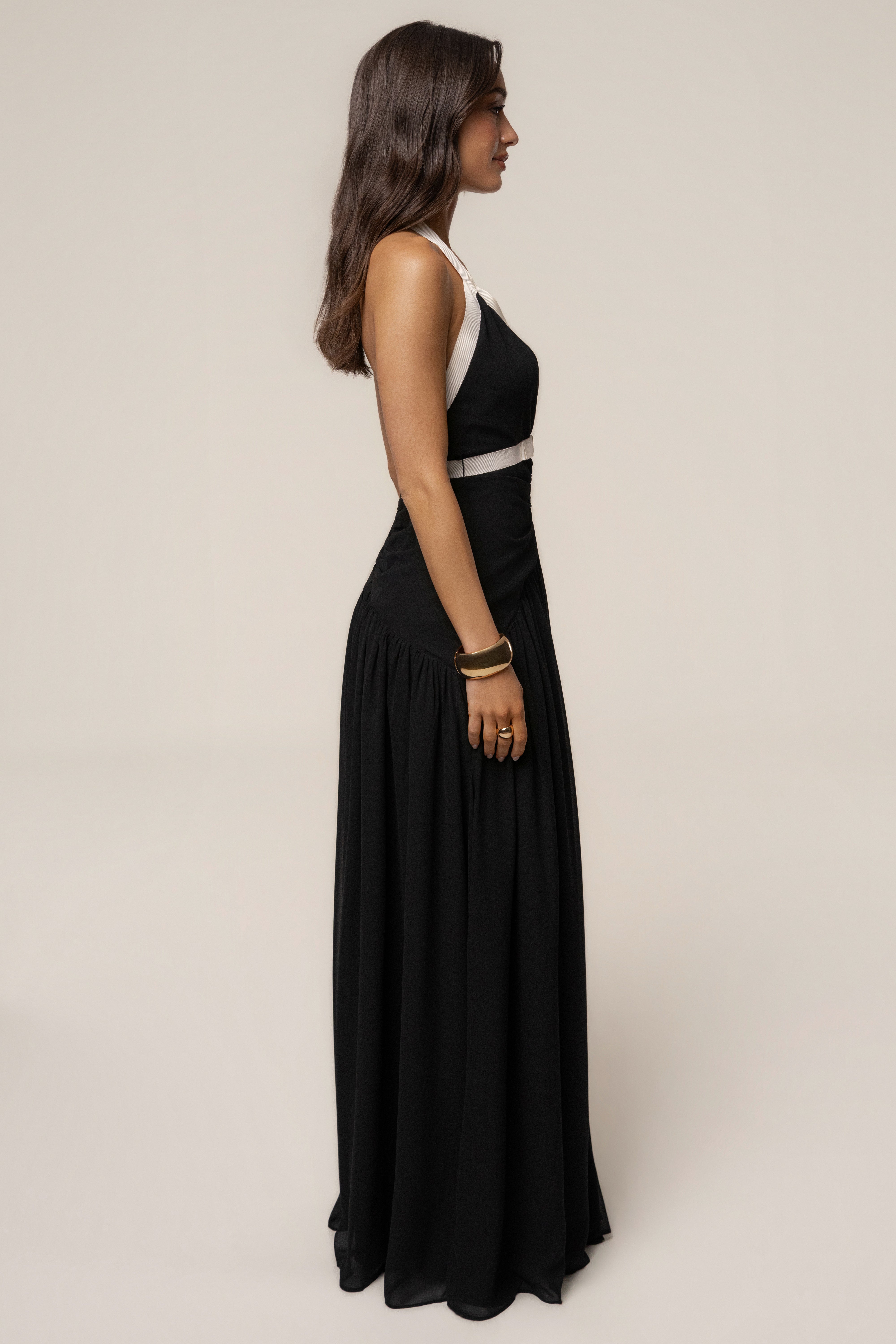 Black and white contrast maxi dress by JLUXLABEL featuring a stylish tourist-inspired design and flowing fabric.