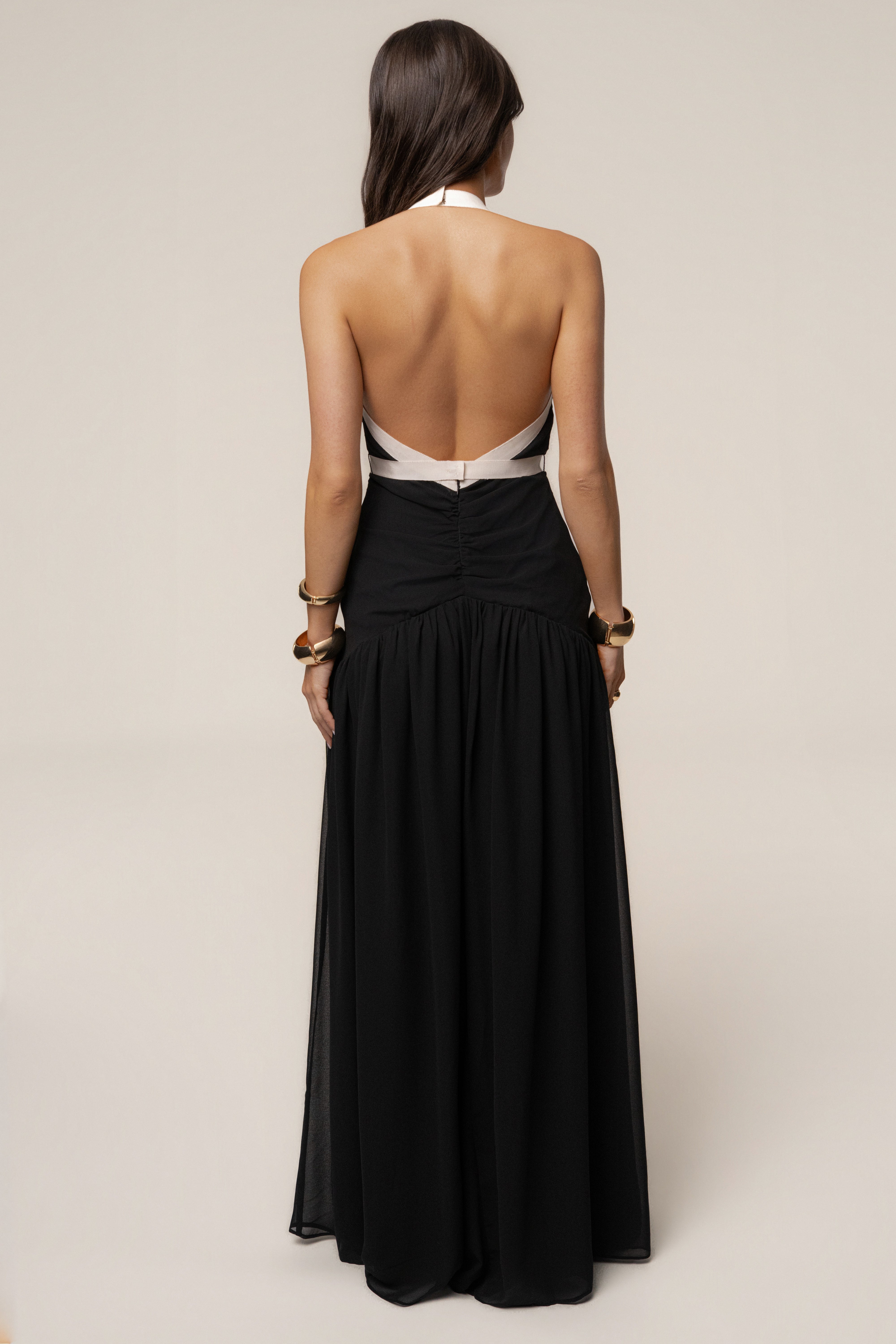 Black and white JLUXLABEL tourist contrast maxi dress with flowing fabric and stylish design, perfect for casual or dressy occasions.
