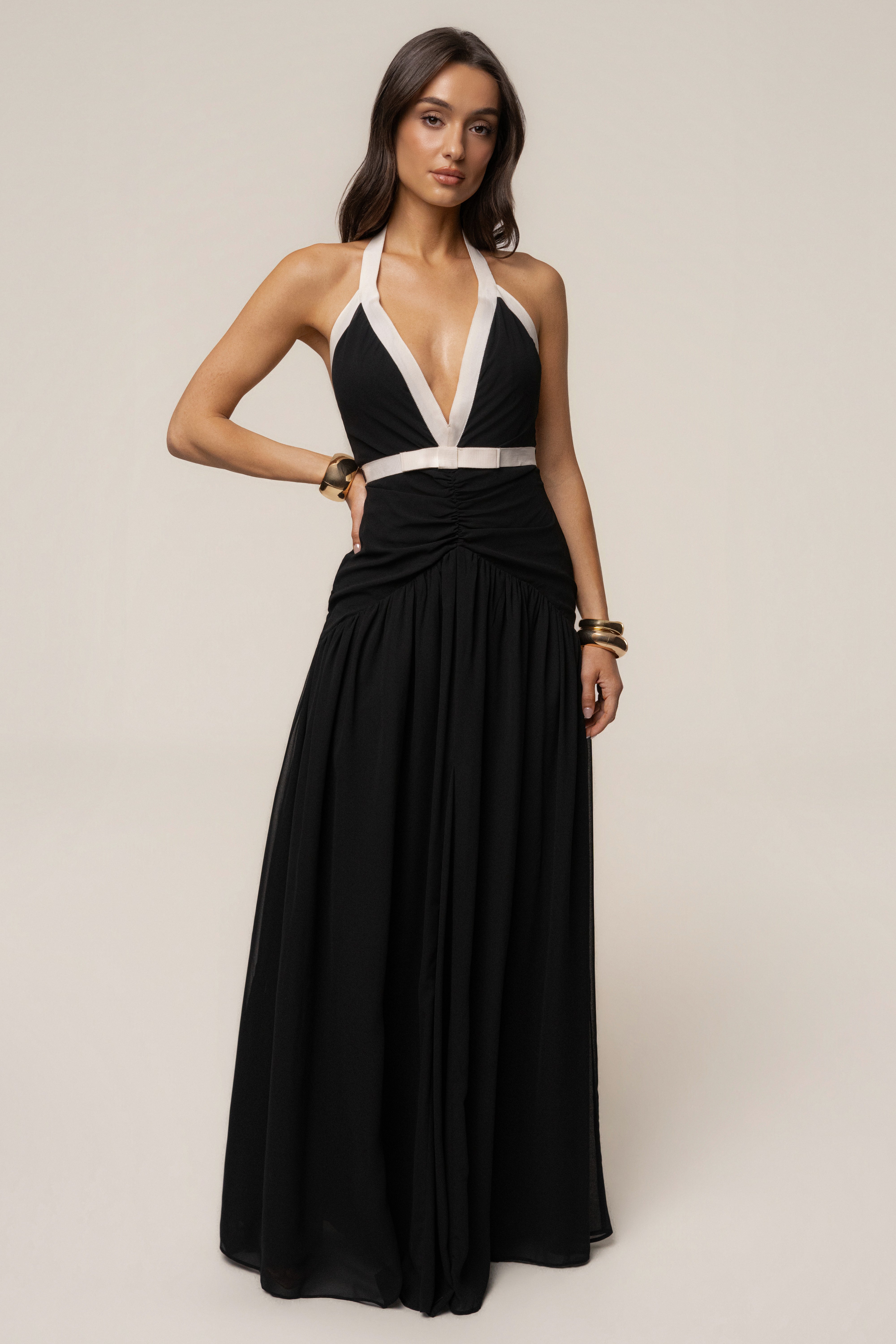 Black and white contrast maxi dress by JLUXLABEL featuring a stylish tourist-inspired design and flowing silhouette.