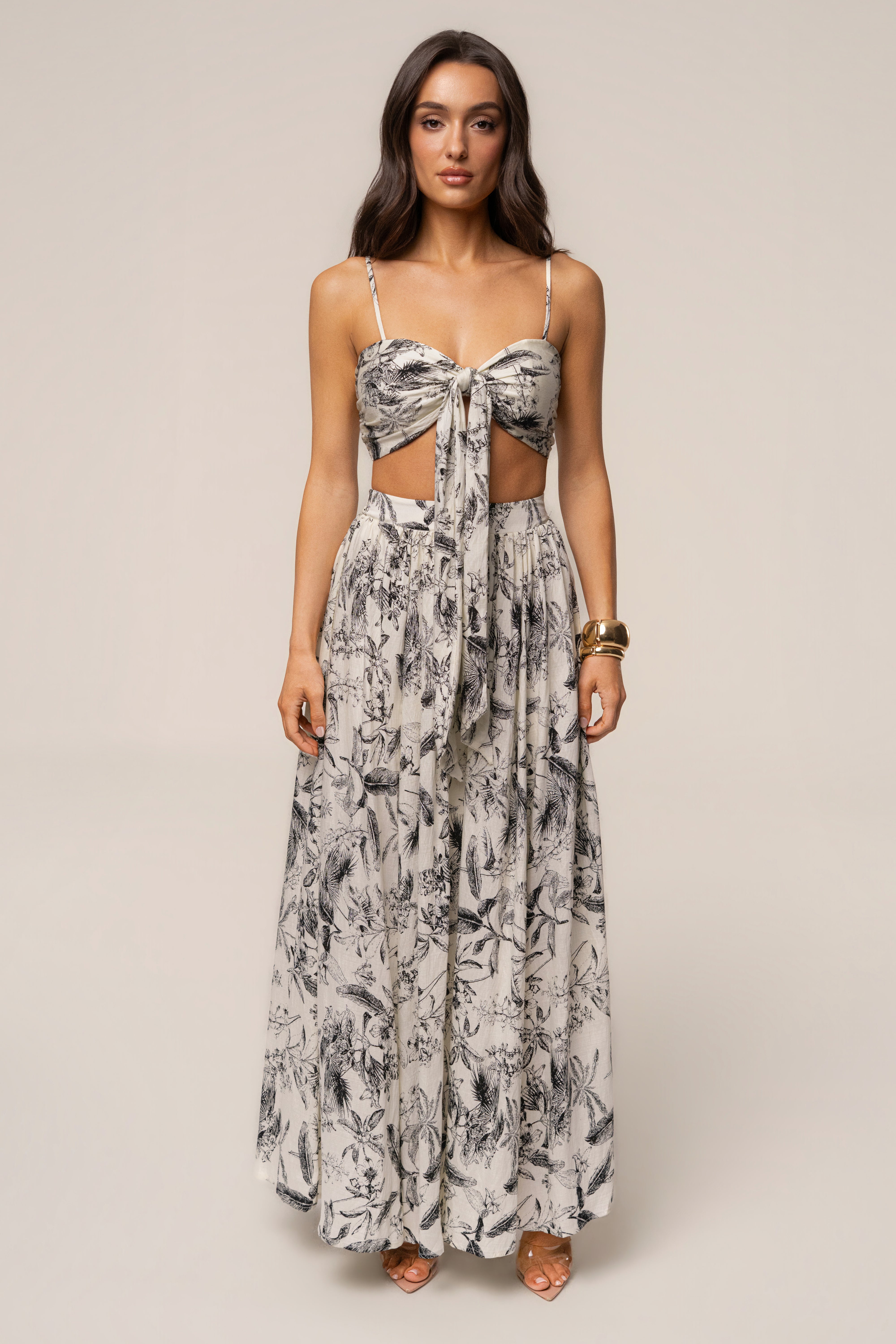 Black Abstract Blooming Garden Skirt Set - JLUXLABEL