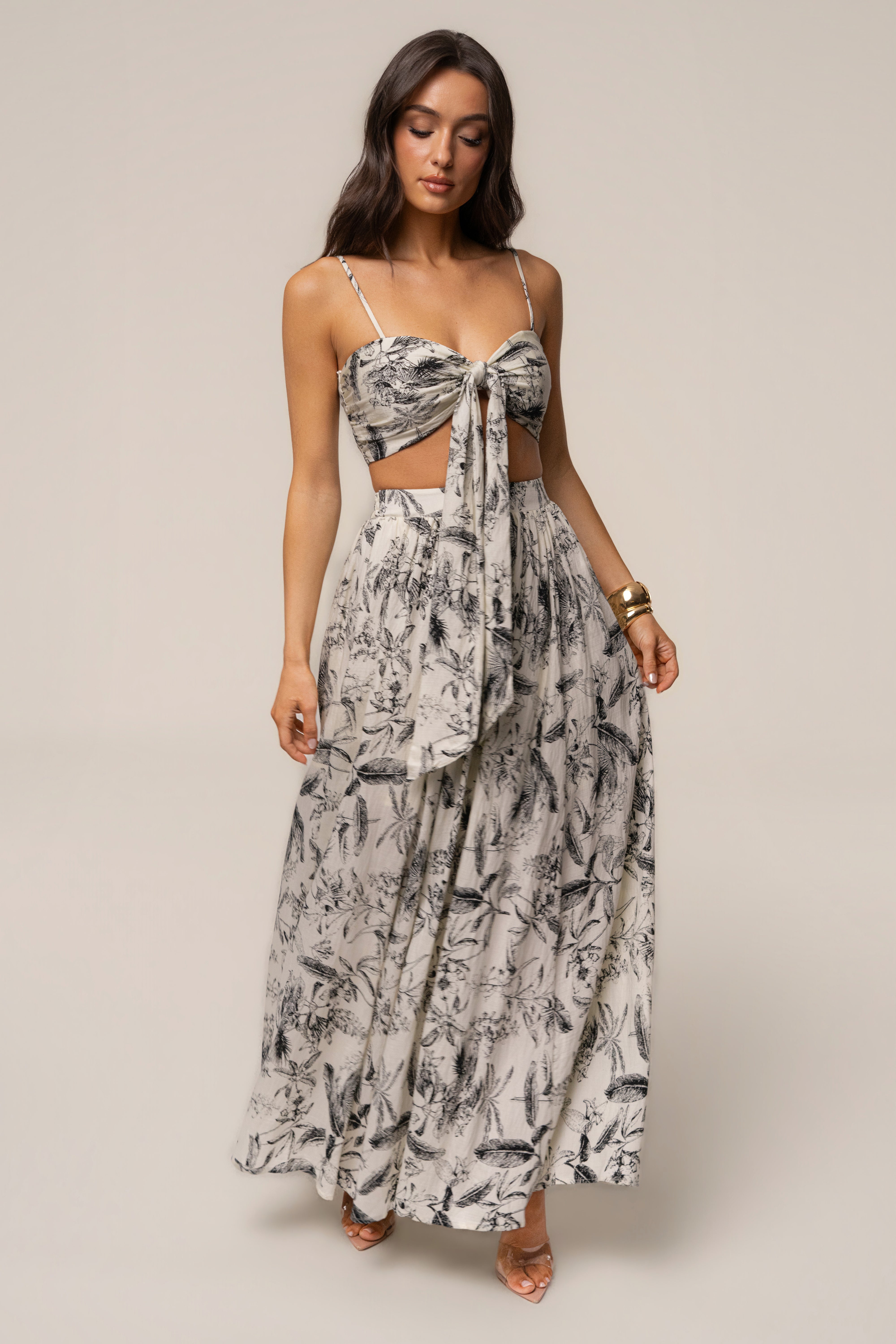 Black Abstract Blooming Garden Skirt Set - JLUXLABEL