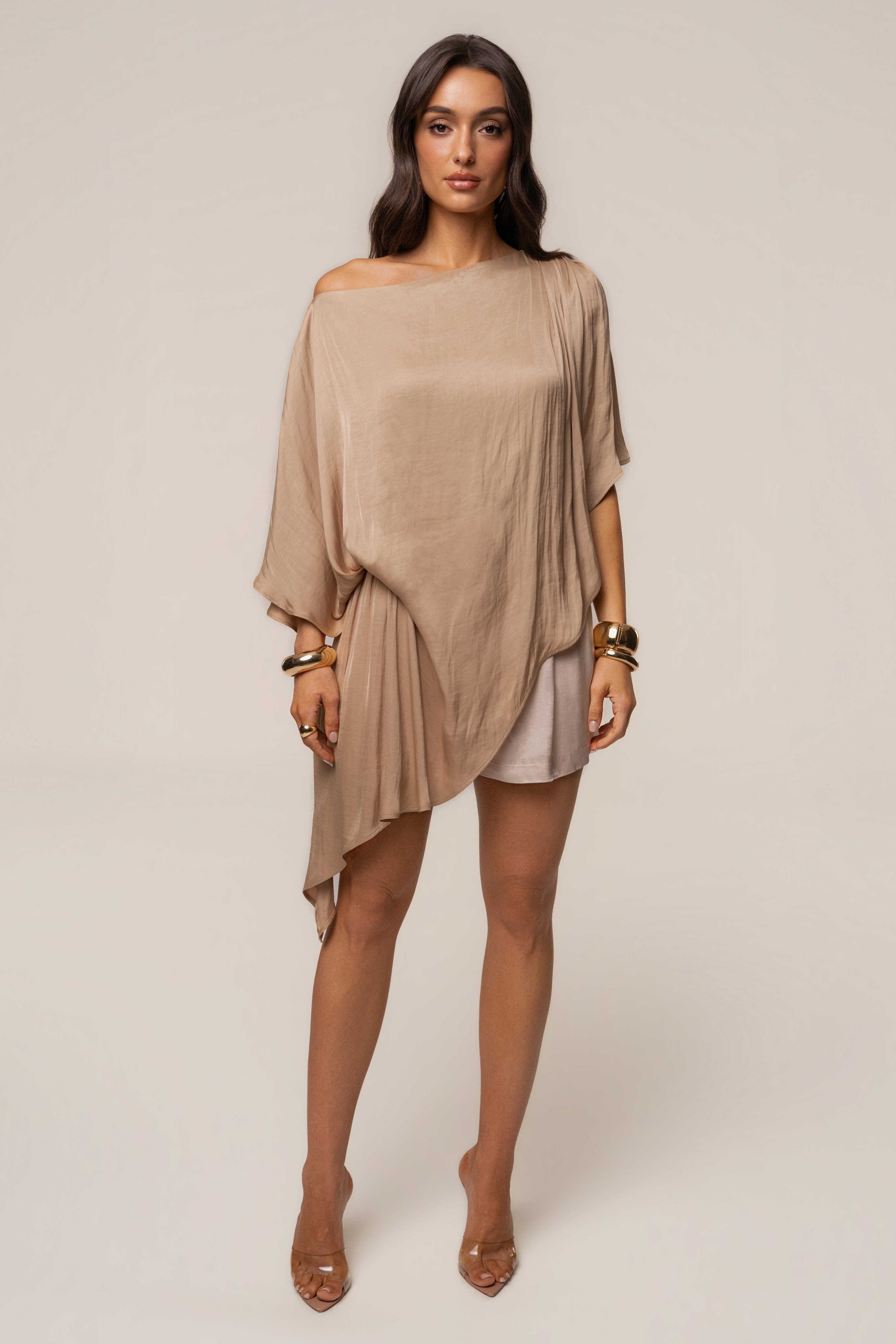 Tan Brisa One Shoulder Top - JLUXLABEL