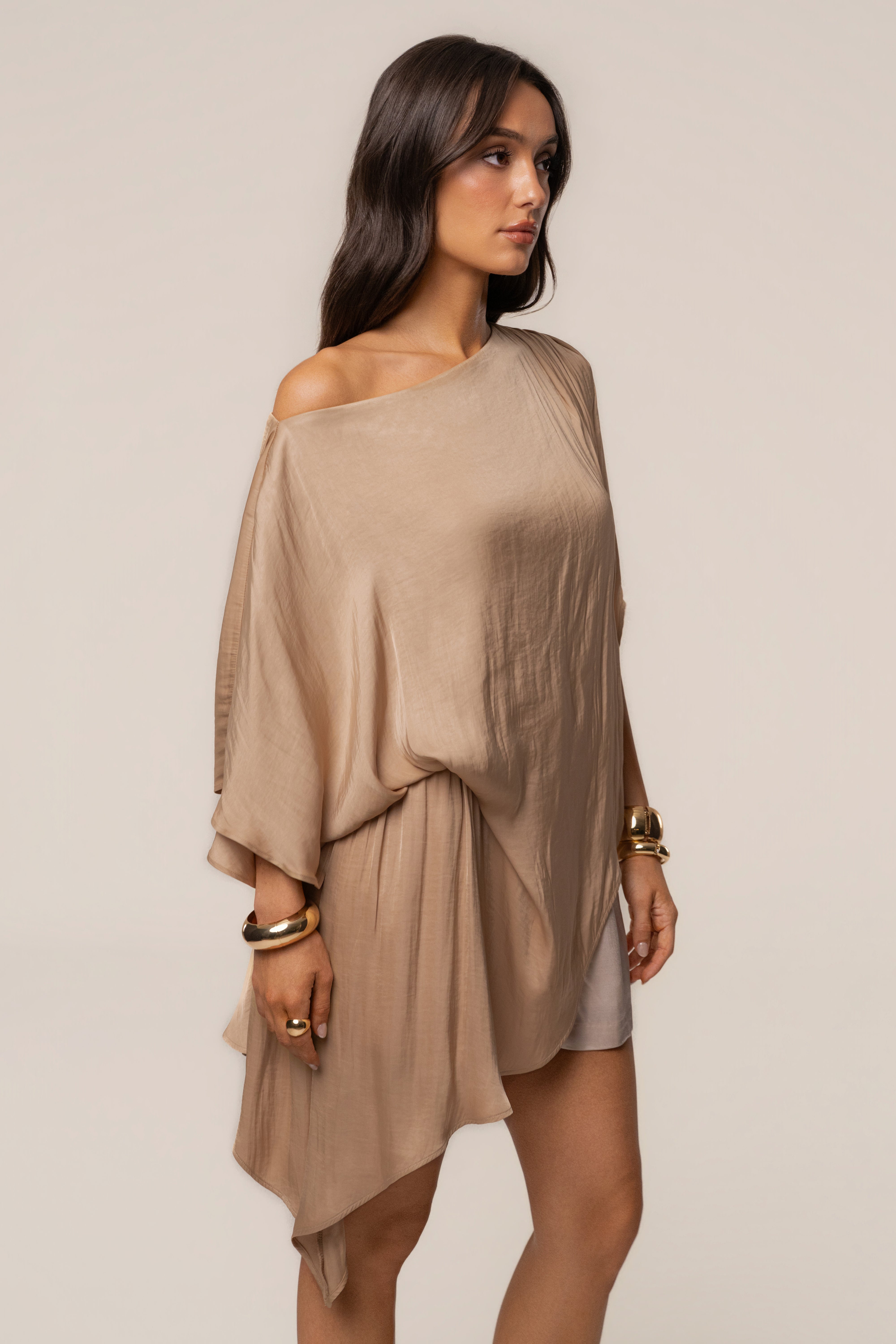 Tan Brisa One Shoulder Top - JLUXLABEL