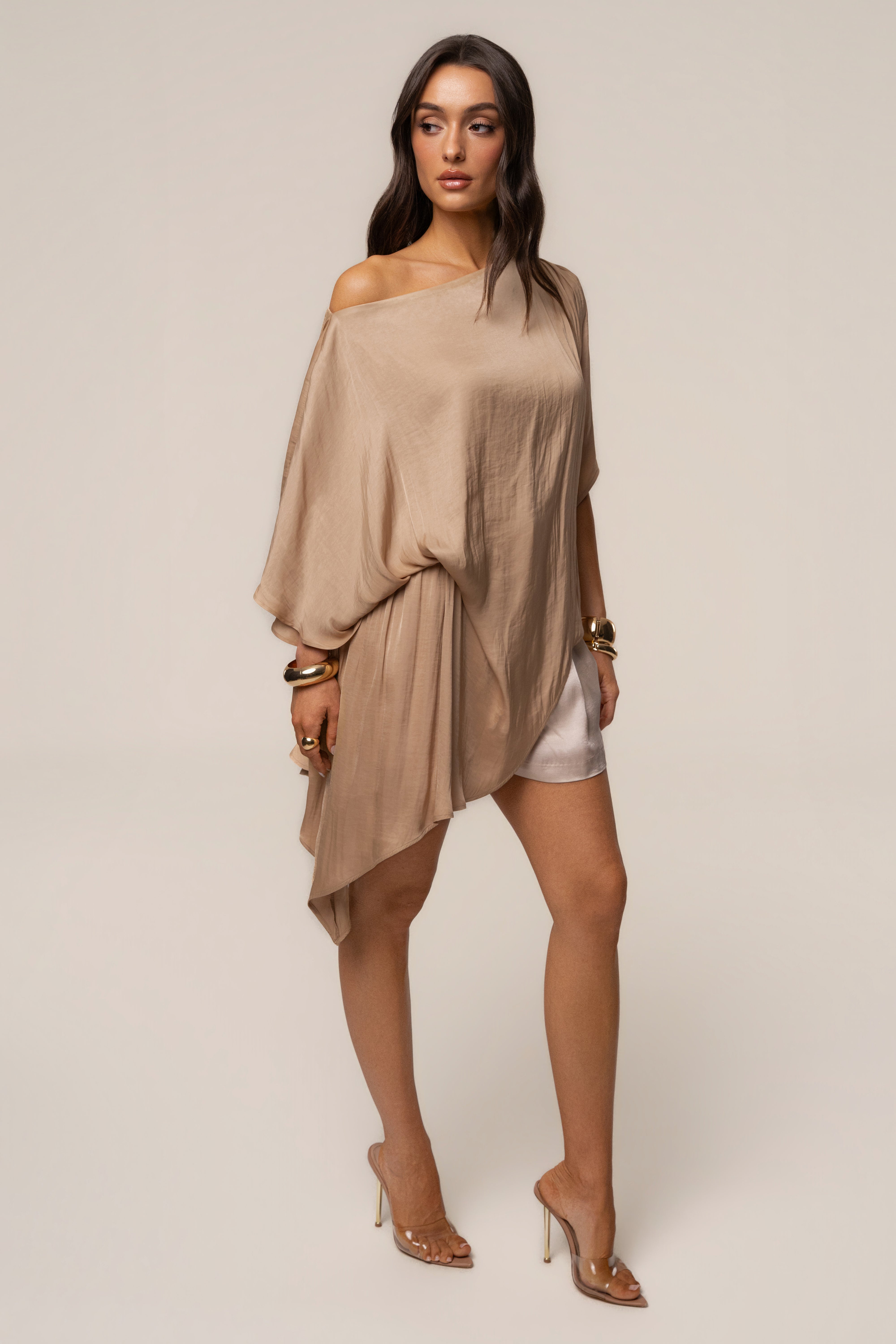 Tan Brisa Drape Top | JLUXLABEL