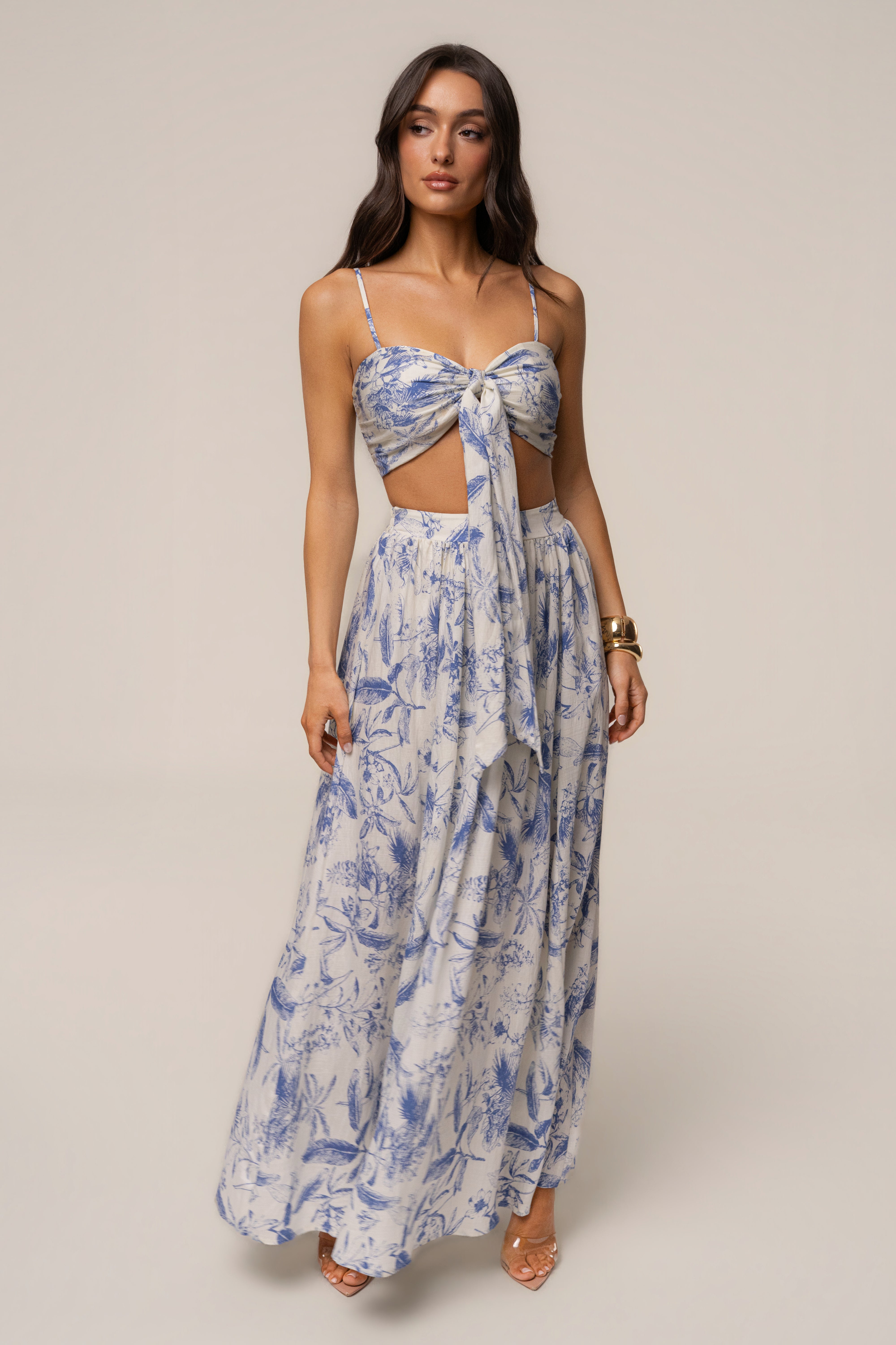 Blue Abstract Blooming Garden Skirt Set - JLUXLABEL
