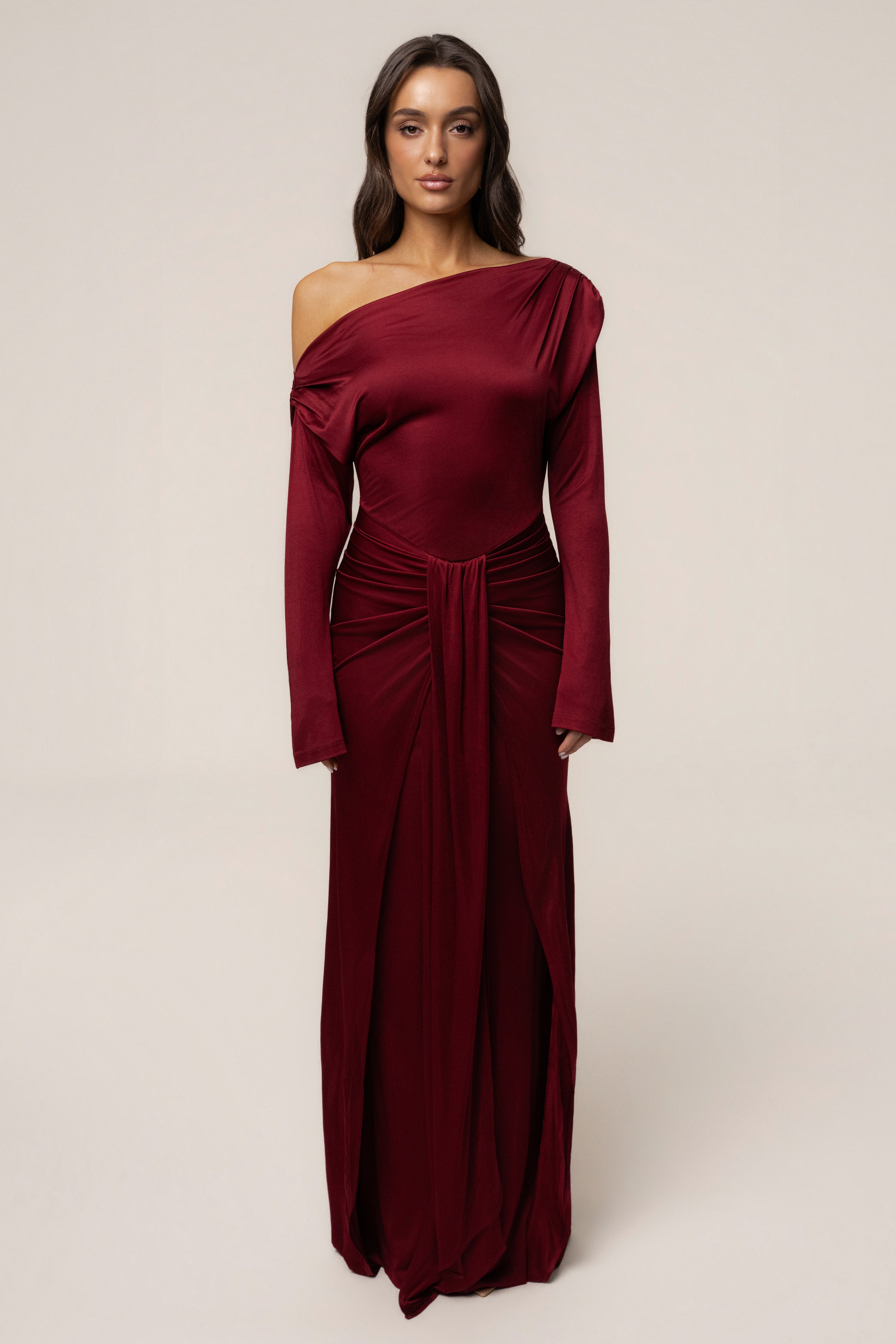 Burgundy Draped Perfection Maxi Dress - JLUXLABEL