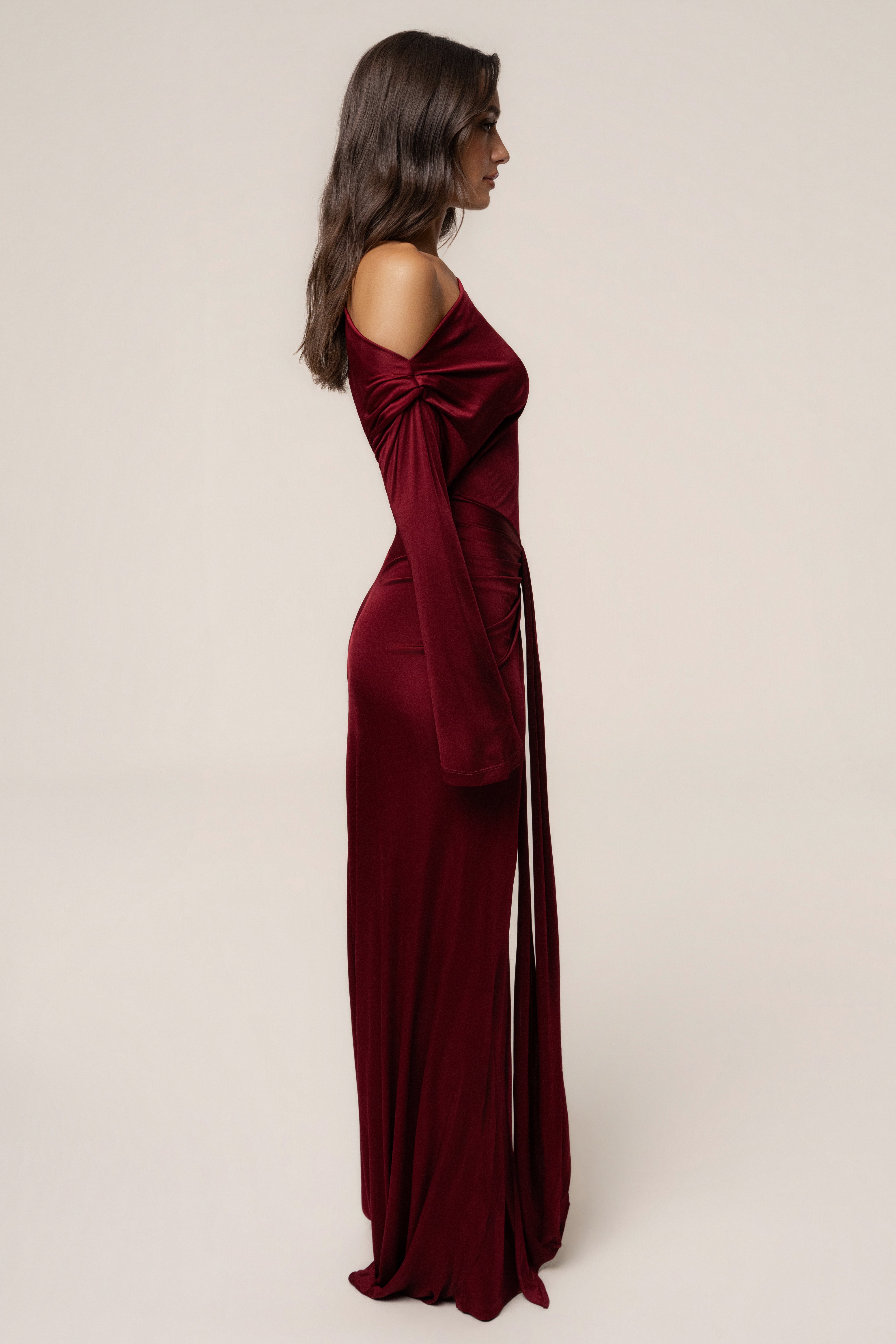 Burgundy Draped Perfection Maxi Dress - JLUXLABEL