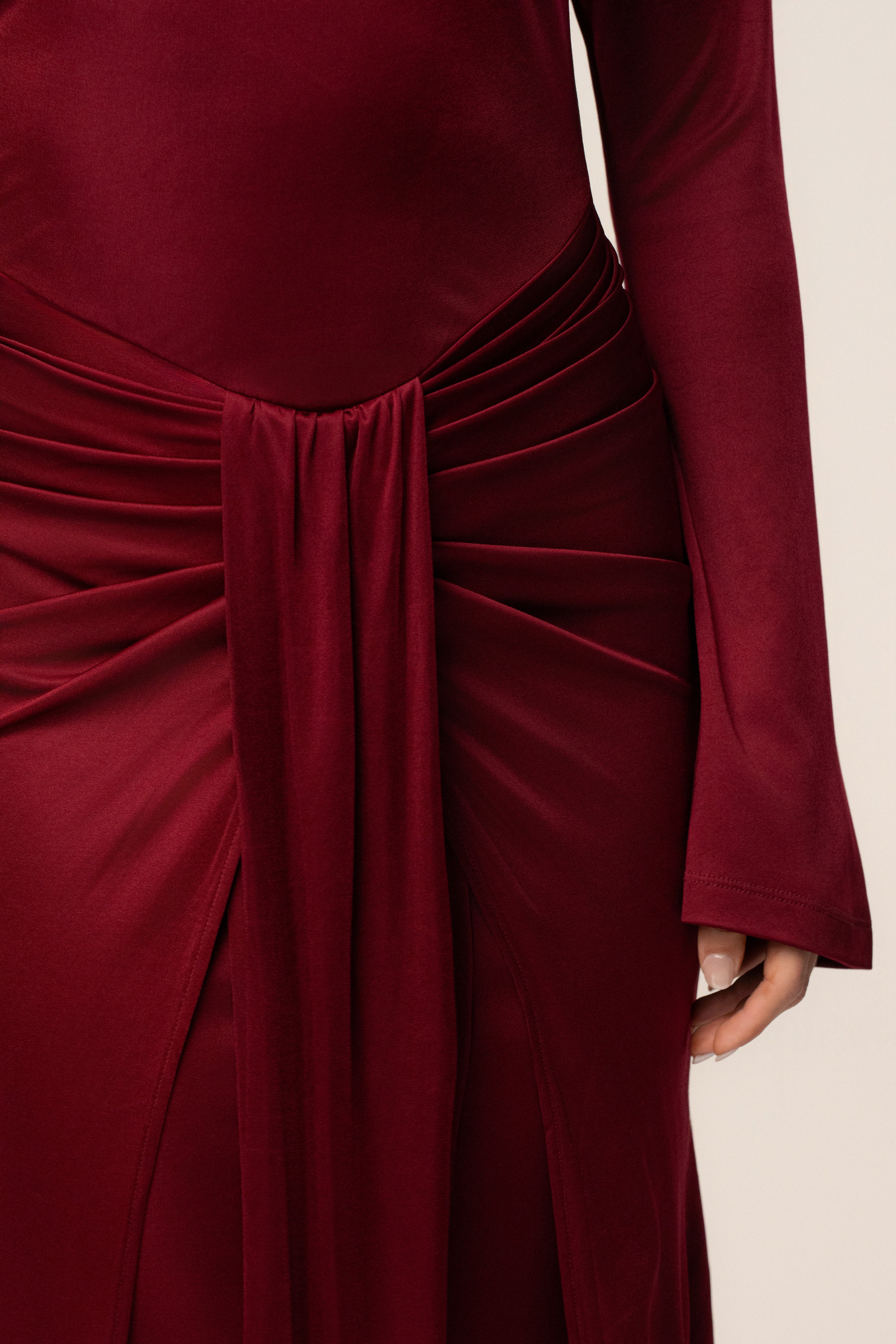 Burgundy Draped Perfection Maxi Dress - JLUXLABEL